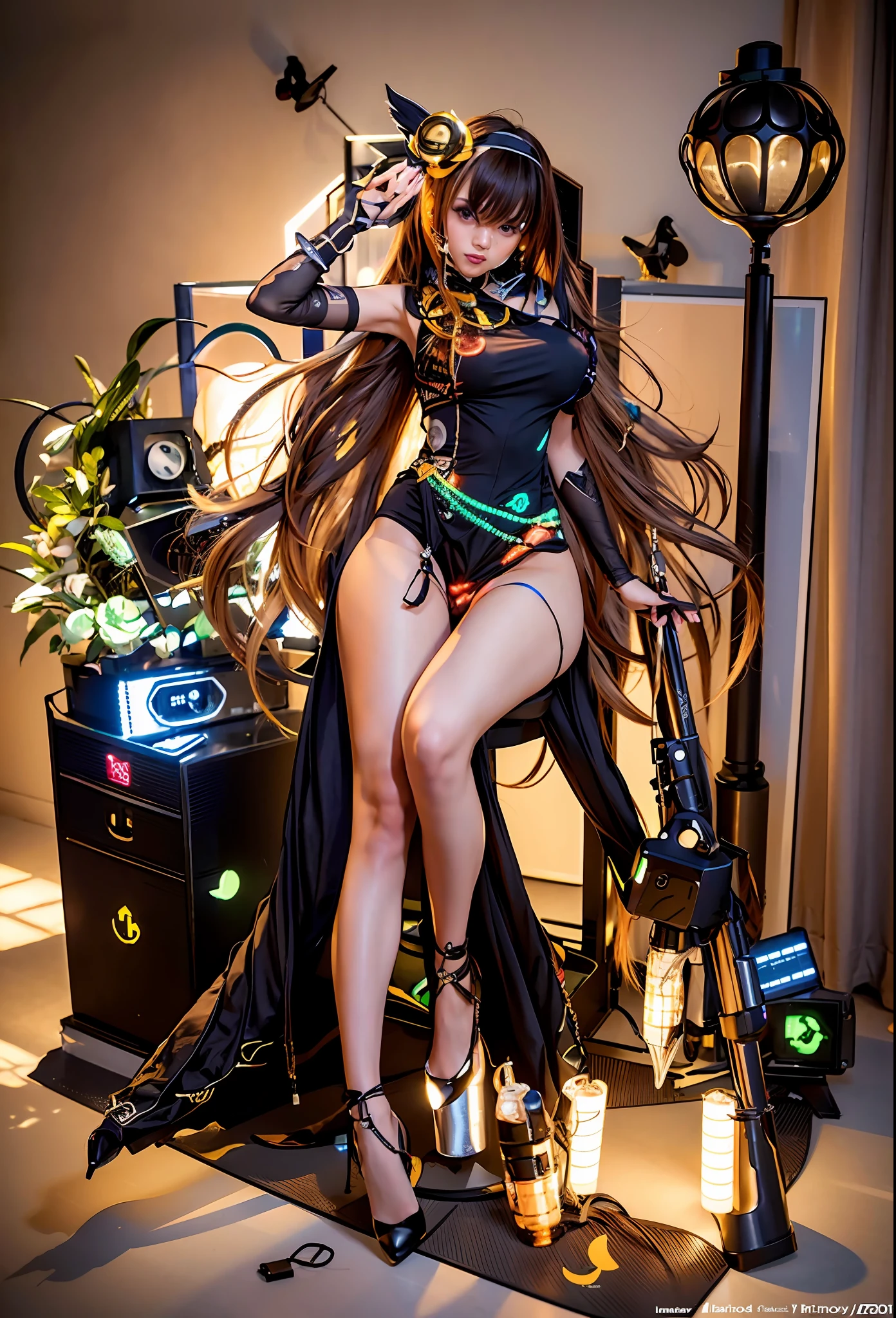 mix4, 20d, solo, long_hair, shirt, dress, high_heels, full_body, look_at_viewer, (8k, RAW photo, best quality, mastery:1.2), (realistic, photo-realistic:1.37), professional lighting, photon mapping, light energy transfer, physically based rendering,