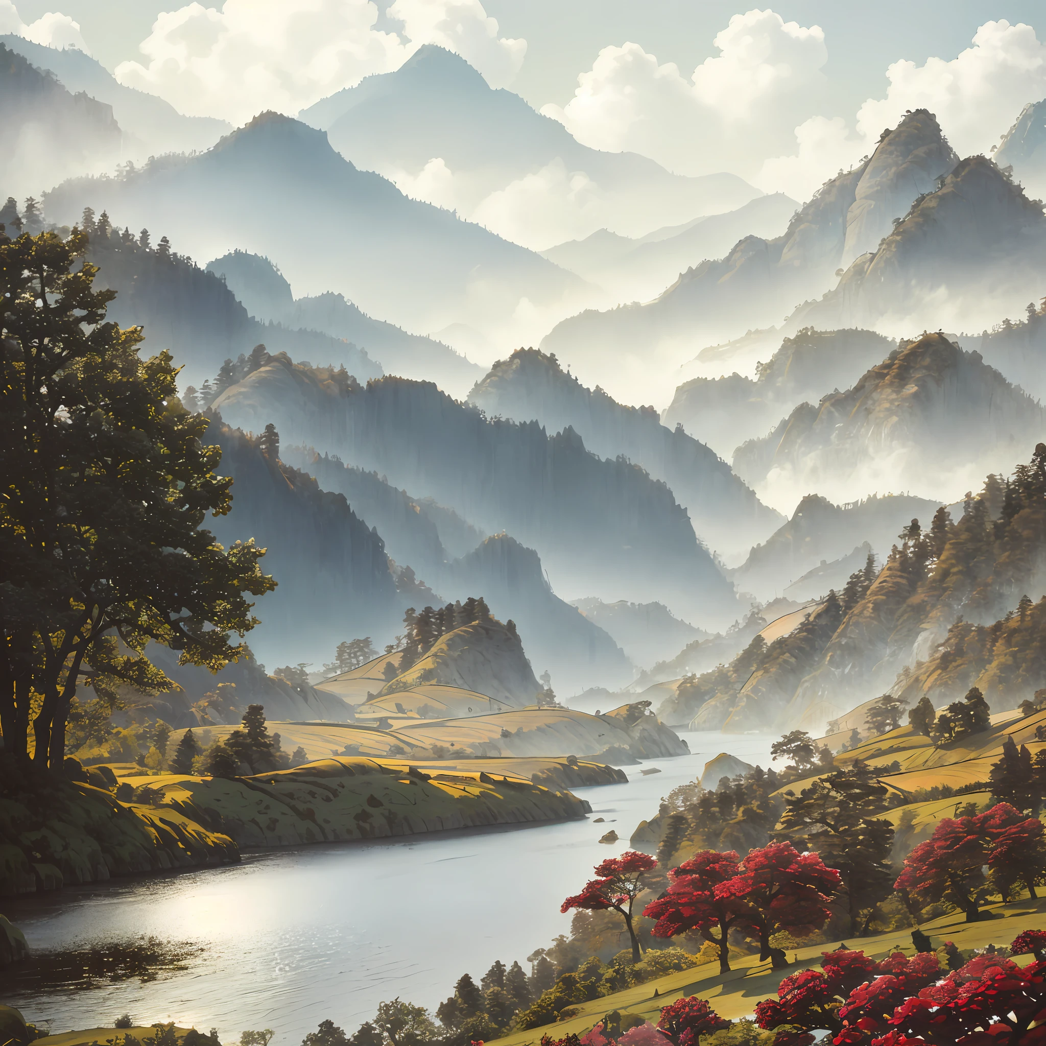 Masterpiece, best quality, high quality, extremely detailed CG unified 8k wallpaper beautiful landscape oil painting, award winning photography, bokeh, depth of field.