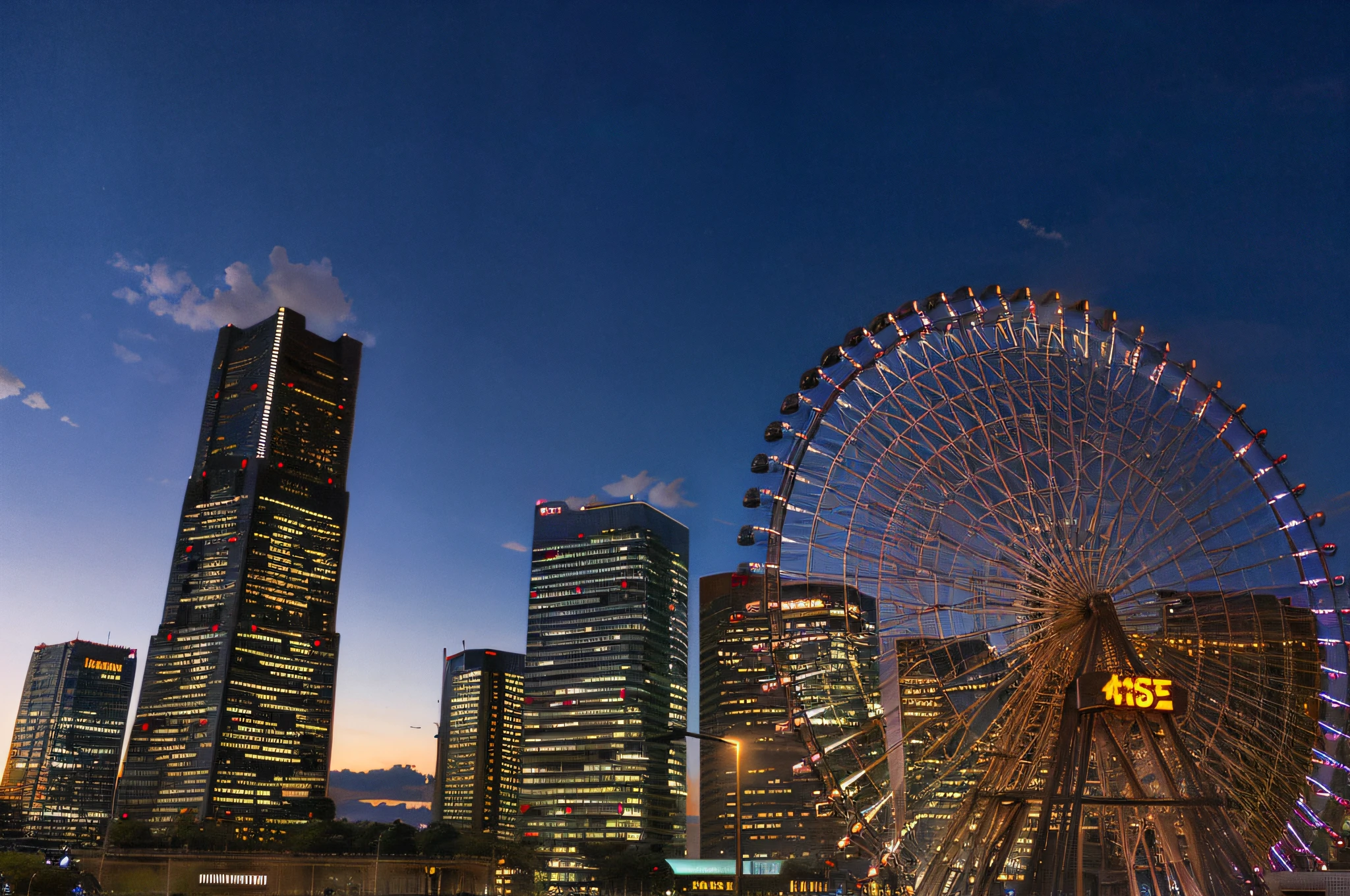 araffe ferris wheel in front of a city skyline at night, photo taken with sony a7r, taken with sigma 2 0 mm f 1. 4, taken with sony a7r camera, in tokyo at night, tokyo in the background, sky line, tokyo japan, skyline showing, tokyo at night, nighttime!!, tokyo city in the background