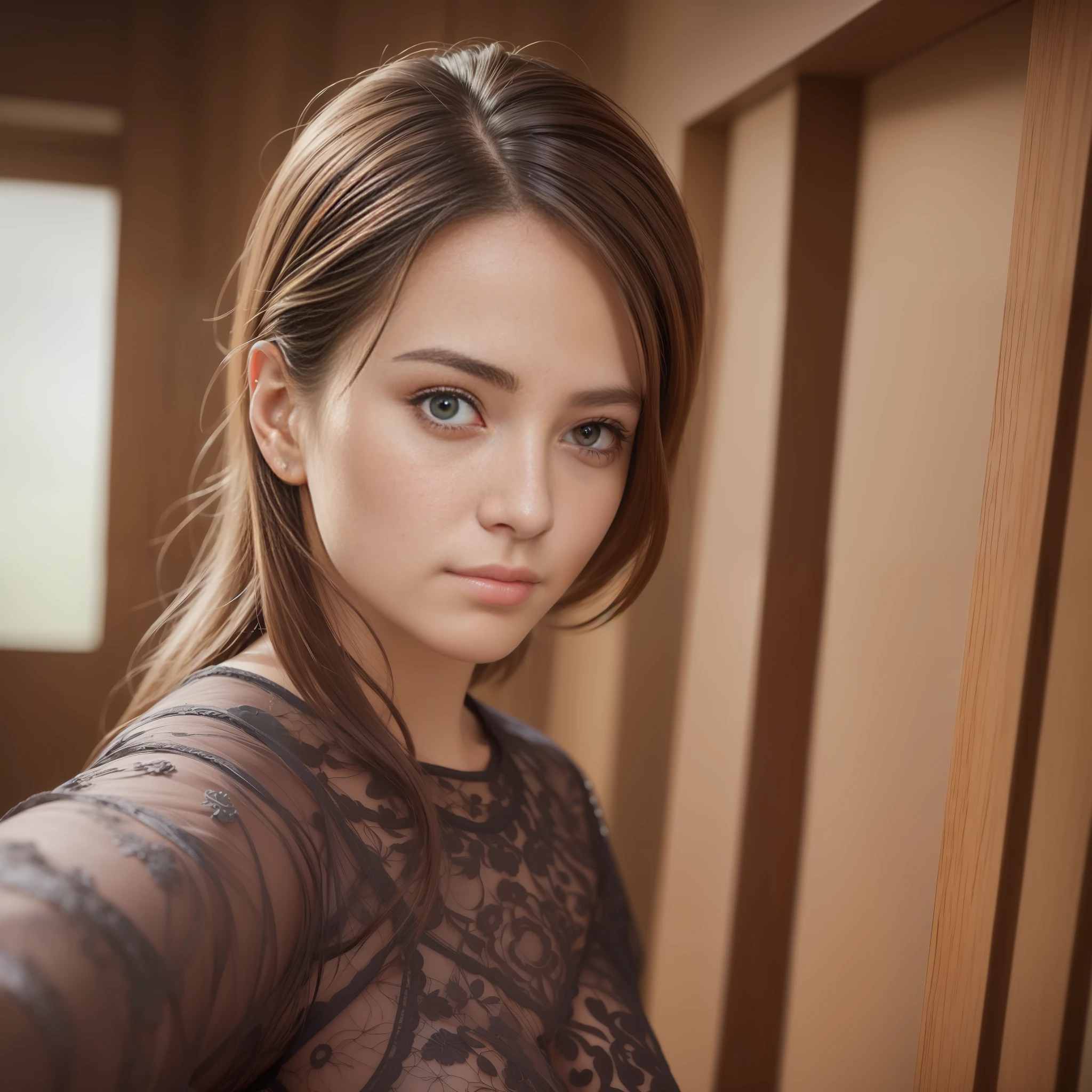 8K, Best Quality, Masterpiece, Ultra High Definition, (Photorealistic: 1.4), Raw Photo, (Real Skin Texture: 1.3), (Film Grain: 1.3), (Selfie Angle), Woman in her 40s, Beautiful Detailed Eyes and Face, Masterpiece, Best Quality, Close Up, Upper Body, Back View