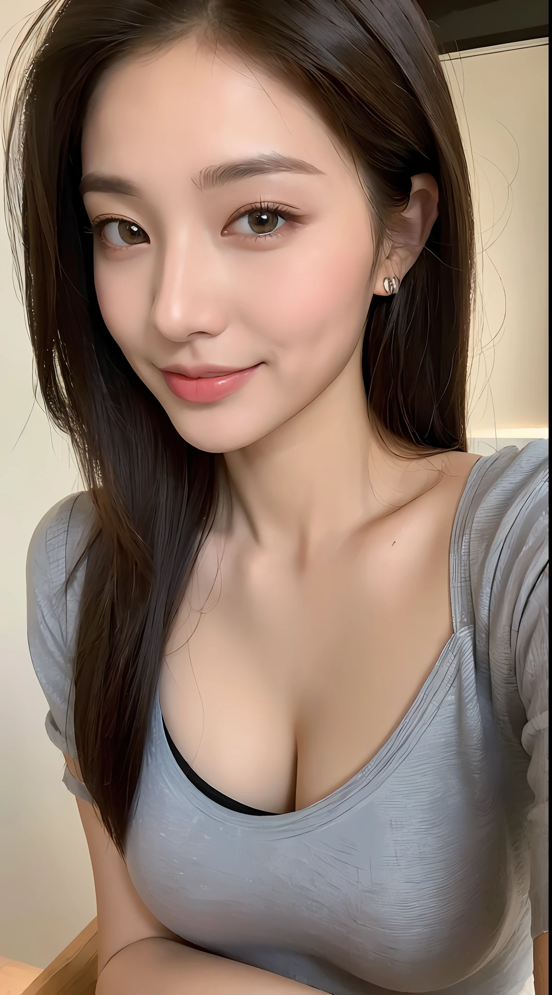 ((Best Quality, 8K, Masterpiece: 1.3)), 1girl, Slim Abs Beauty: 1.3, (Hairstyle Casual, Big Breasts: 1.2), Dress: 1.1, Super Fine Face, Delicate Eyes, Double Eyelids, Smile, Home