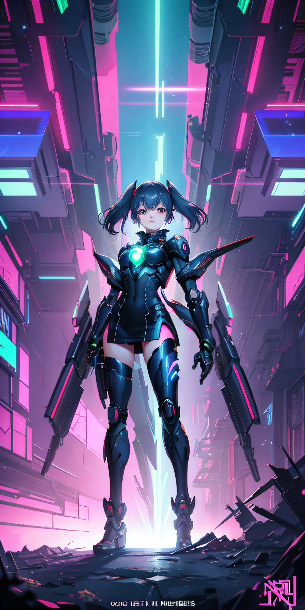 (Cyberpunk anime girl mecha, 8k quality, Guweiz, Russell Dongjun Lu, Ross tran and other well-known artists signature style), construct unique patterns, (detail setting + fluorescent glow) and (digital art special effects + cool network armor) to create a gorgeous cyberpunk future.