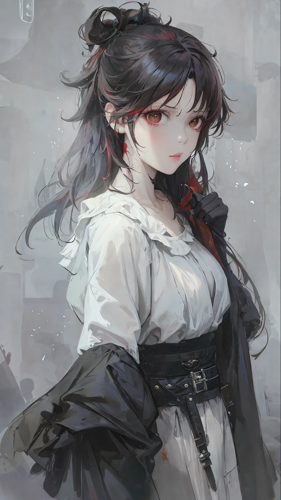 Close-up of a 4 year old girl with red hair and black mask, cute figure painting, Guvitz, Guvitz style artwork, red-haired god, Yang J, epic exquisite character art, stunning character art, Fan Qi, Wu Jun Shifan, Gu Wiz at Pixiv Art Station
