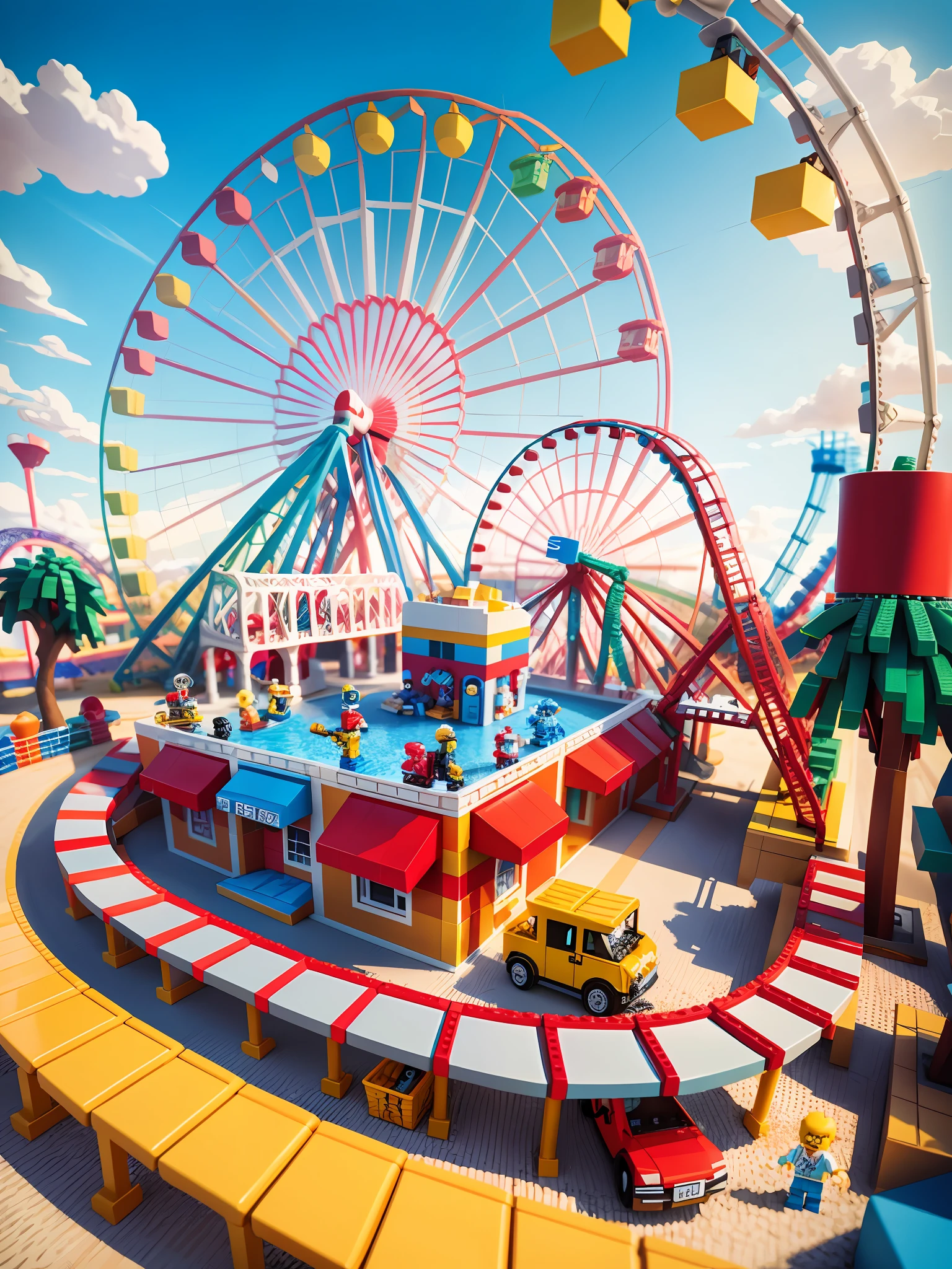 Lego style, amusement park scene, rich color matching, blind box style, toy model, voxel, very detailed, super high resolution, 8K UHD, DSLR, , , , , q1