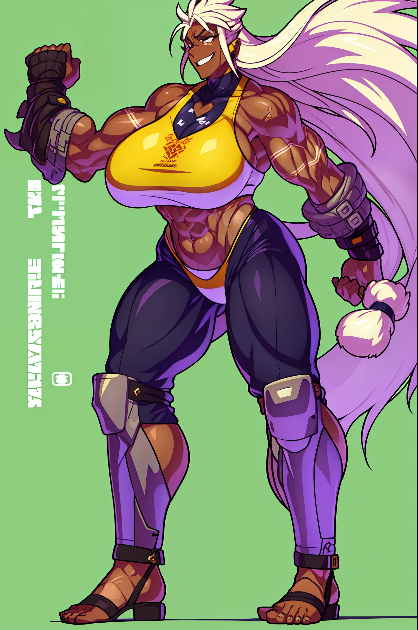 muscle girl,,, tall female, ,pants, solo focus, 1character, portrait full body,dark skinned female, , vest, coat, walking, medieval clothing, long hair, blond hair,, open mouth smile, revealing cloths, , angel girl, berserker, warrior,portrait, full body, walking, halo, ,flipflops