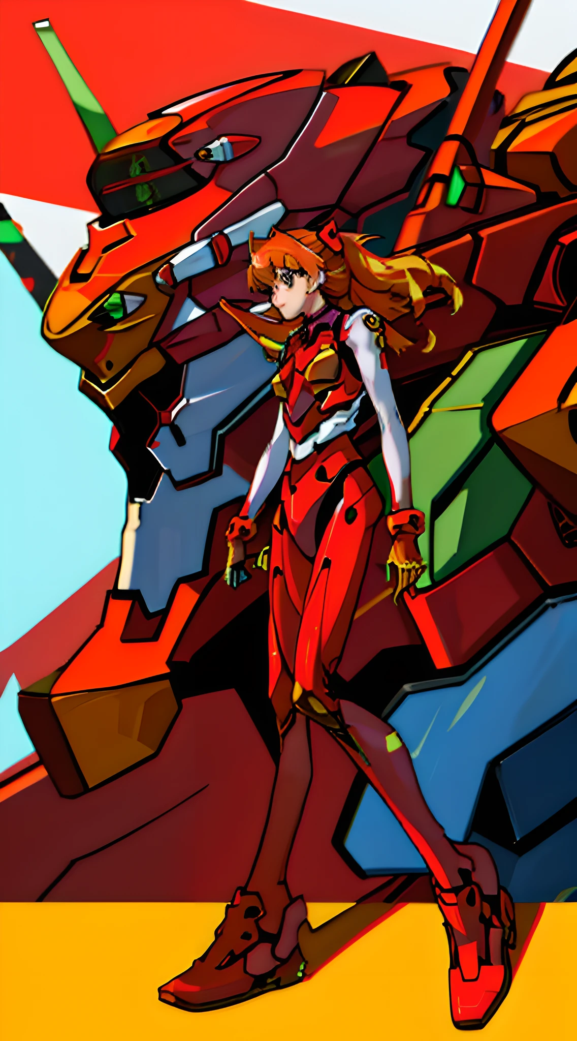 Asuka,EVA 02,1 girl,mecha,best quality,8K,detail,1 girl with mecha,full body,