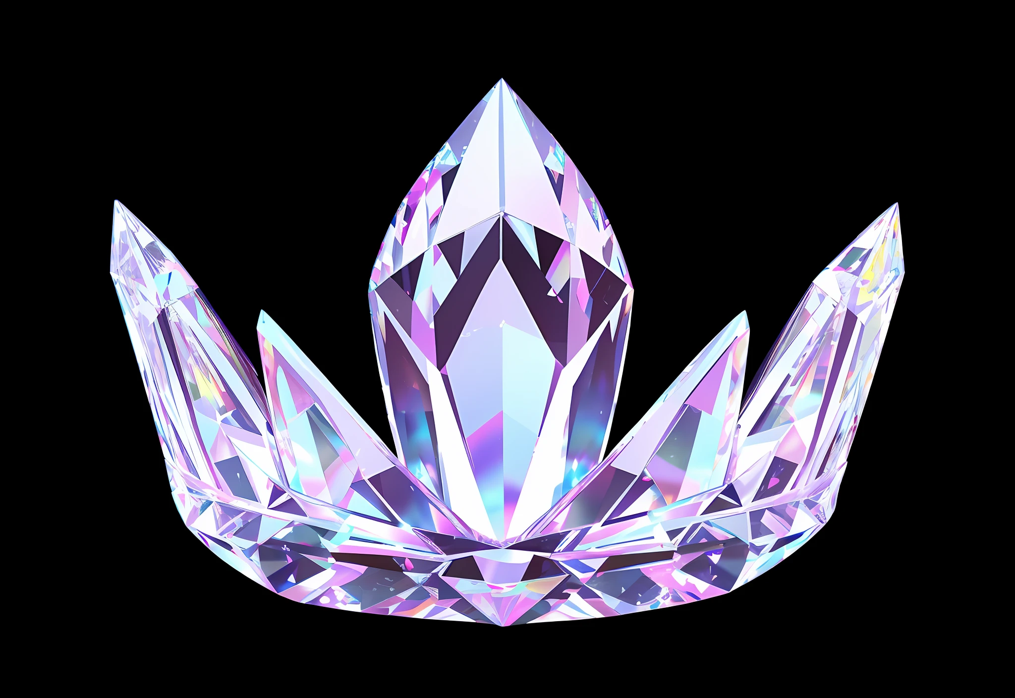a close up of a crystal flower on a black background, crystal crown, crown of giant diamonds, crown of white diamonds, wearing a diamond crown, jewel crown, crown of (white lasers), crown of (((white lasers))), wearing crystal fractal tiara, symmetrical crown, jeweled crown, crown of white lasers, crown, ornate crystal crown hood