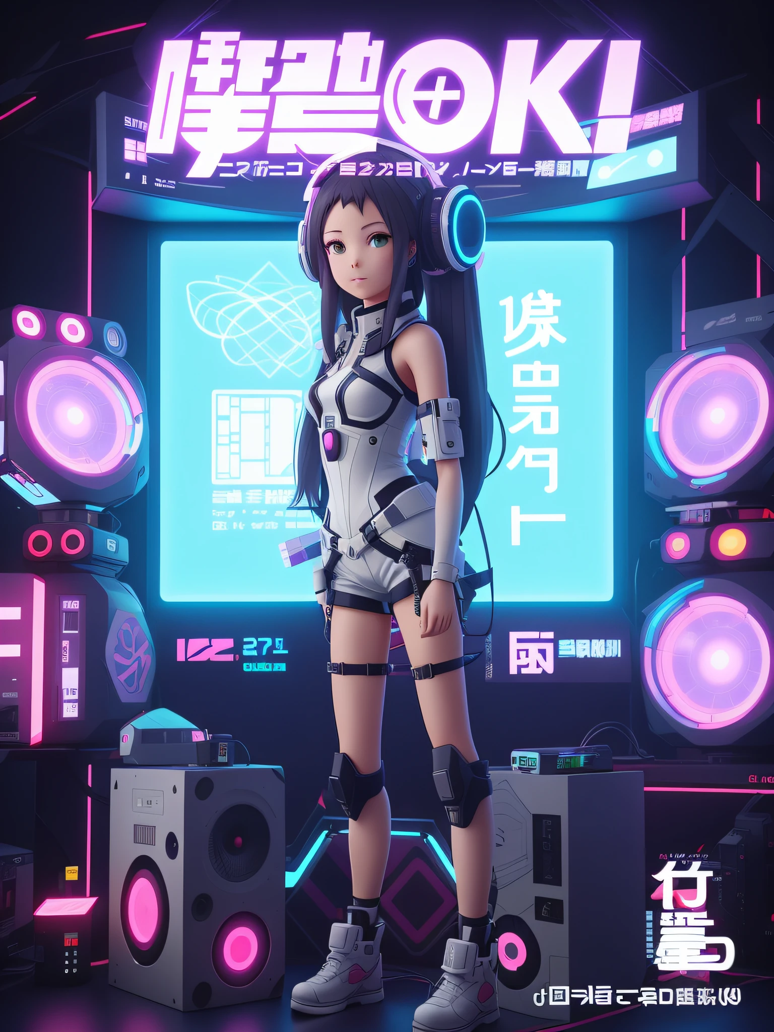 anime character in futuristic outfit standing in front of a stage, anime styled 3d, trending on cgstation, style hybrid mix of beeple, digital cyberpunk anime art, anime style. 8k, anime style 4 k, digital cyberpunk - anime art, stylized anime, cyber universe style, portrait anime space cadet girl, lofi artstyle