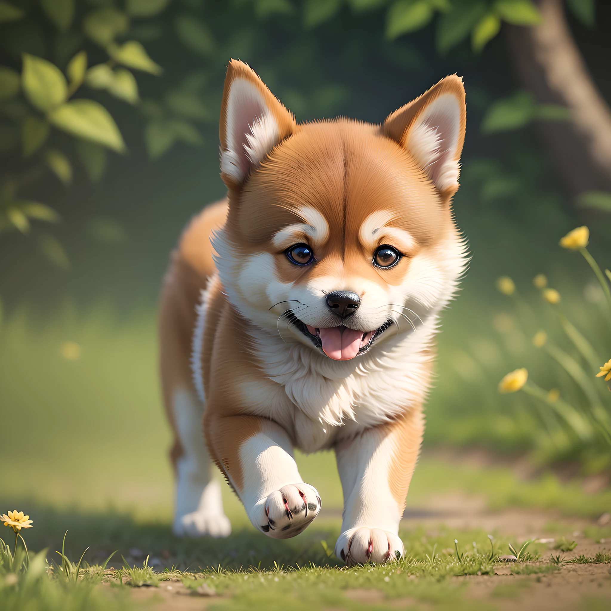 A puppy Shiba Inu running all over the brown field --auto --s2