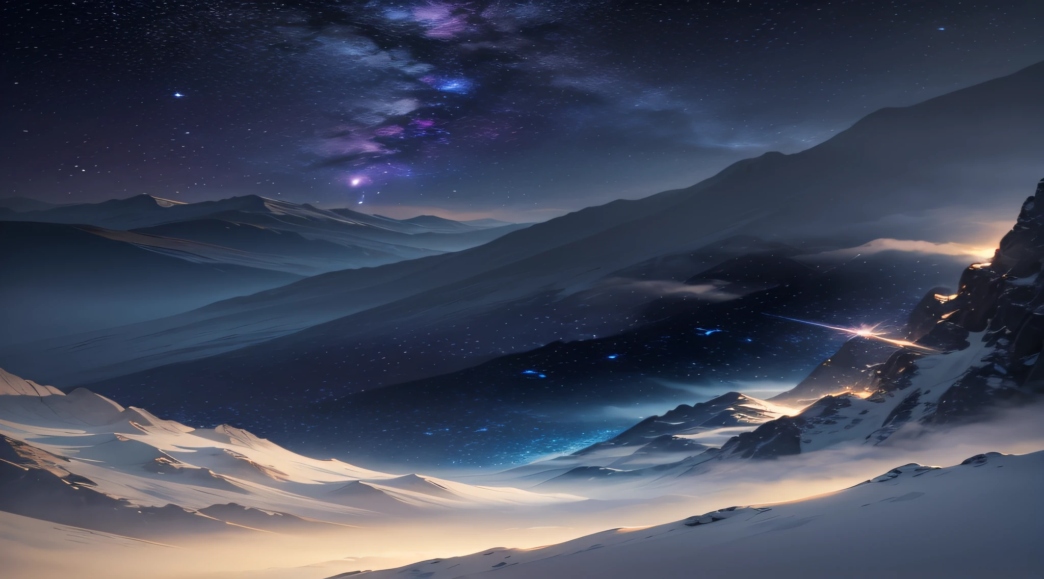 (Mountains, dark light) floats above (flowing starry sky), and the light and shadow in the void are intertwined, forming a picture (of breaking through the sky). --auto --s2