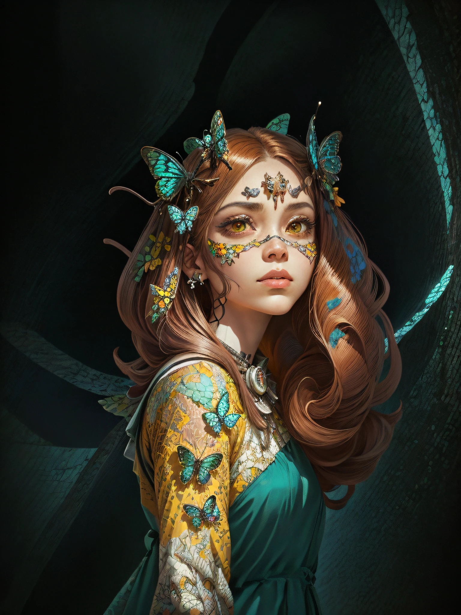 best quality,masterpiece,( fusion of limited color, maximalism artstyle, geometric artstyle, butterflies, junk art)