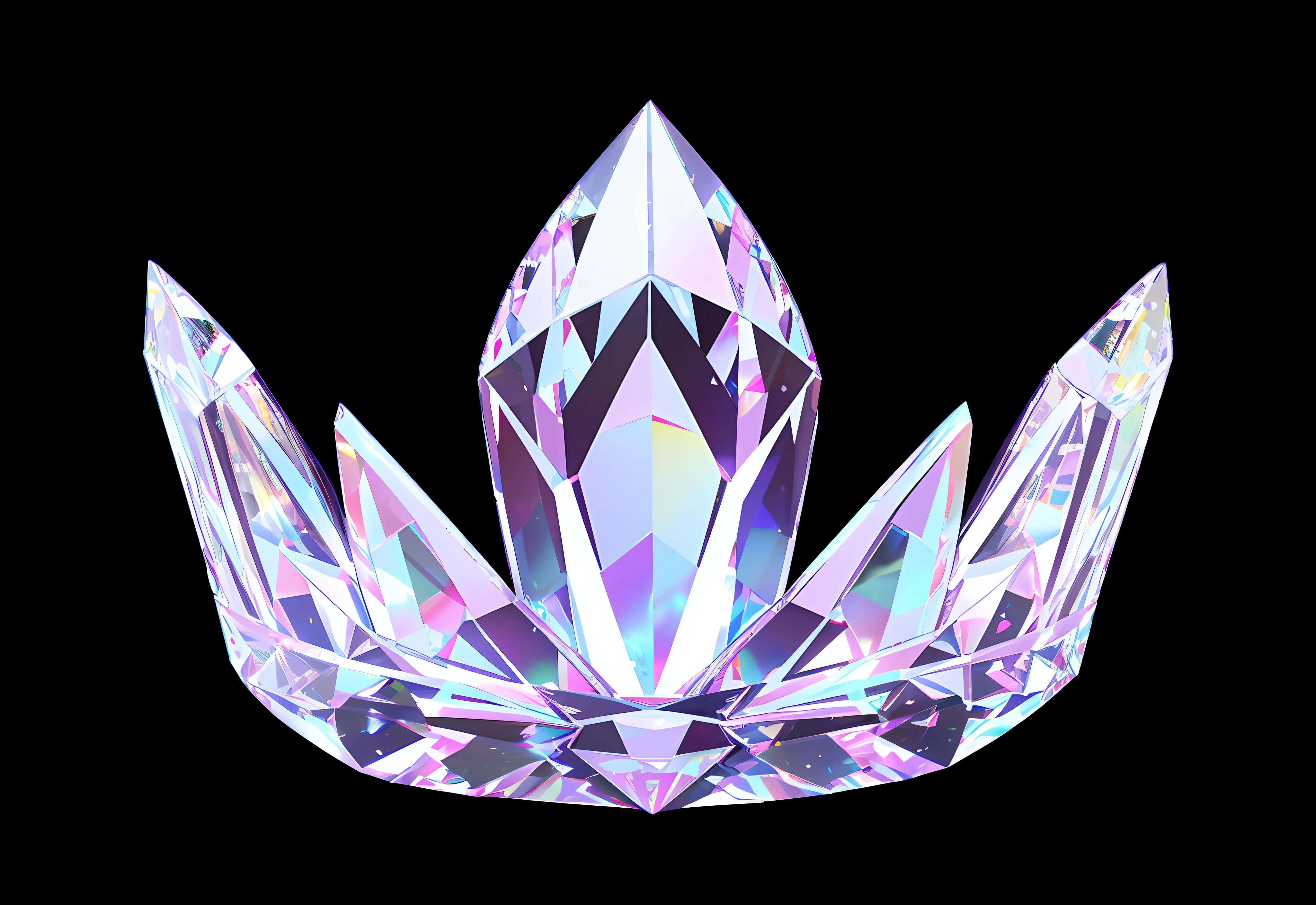 a close up of a crystal flower on a black background, crystal crown, crown of giant diamonds, crown of white diamonds, wearing a diamond crown, jewel crown, crown of (white lasers), crown of (((white lasers))), wearing crystal fractal tiara, symmetrical crown, jeweled crown, crown of white lasers, crown, ornate crystal crown hood