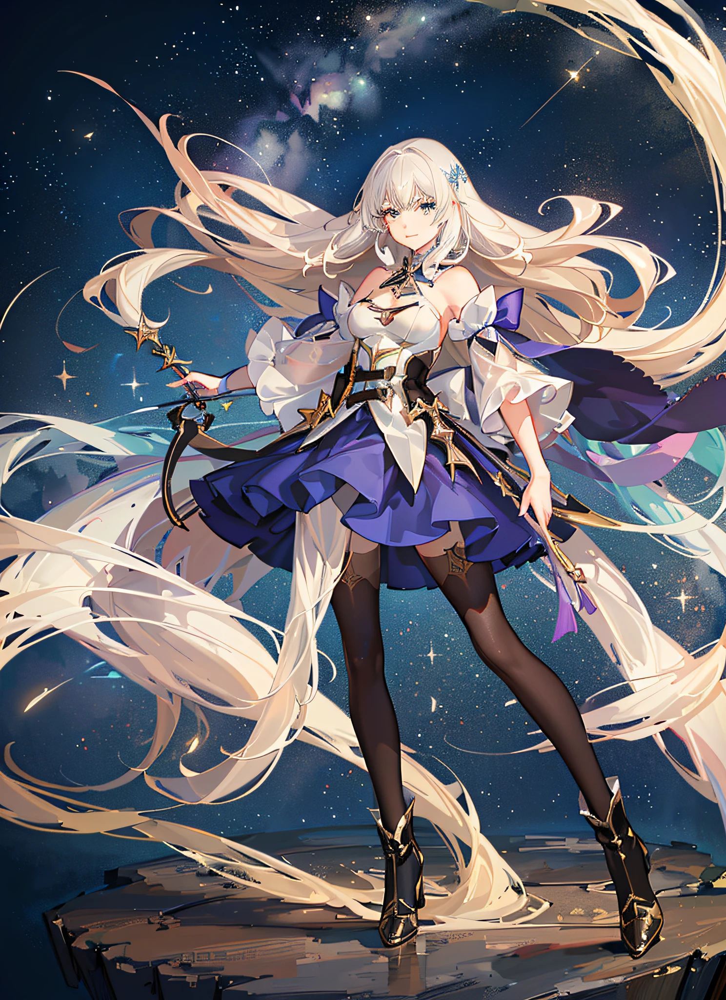 (Magical Girl)), ((Gorgeous Starry Background)), ((Ultra Detailed)), ((Best Illustration)), ((Movie Lighting)), Dynamic Angle, Floating, Fine, (Flash: 1.2), (Shine: 1.2), (Shine: 1.2), Classic, (Drawing: 1.1), (Sketch: 1.1), (Best Quality), (Illustration: 1.2), (Anime Style), (Solo), Beautiful Detailed Face, (Cute Face: 1.3), (Big Eyes)), Colored hair, (long hair: 1.2), (flowing hair: 1.2), (magical girl costume), detail, (sparkling wand: 1.3), (magic effect: 1.3), (flowing dress: 1.2), (cute boots: 1.1), (transparent fabric: 1.1), (flickering: 1.2), (glow: 1.2), (sparkle: 1.2), (sparkle: 1.2), (sparkle: 1.2), (shimmer: 1.2)