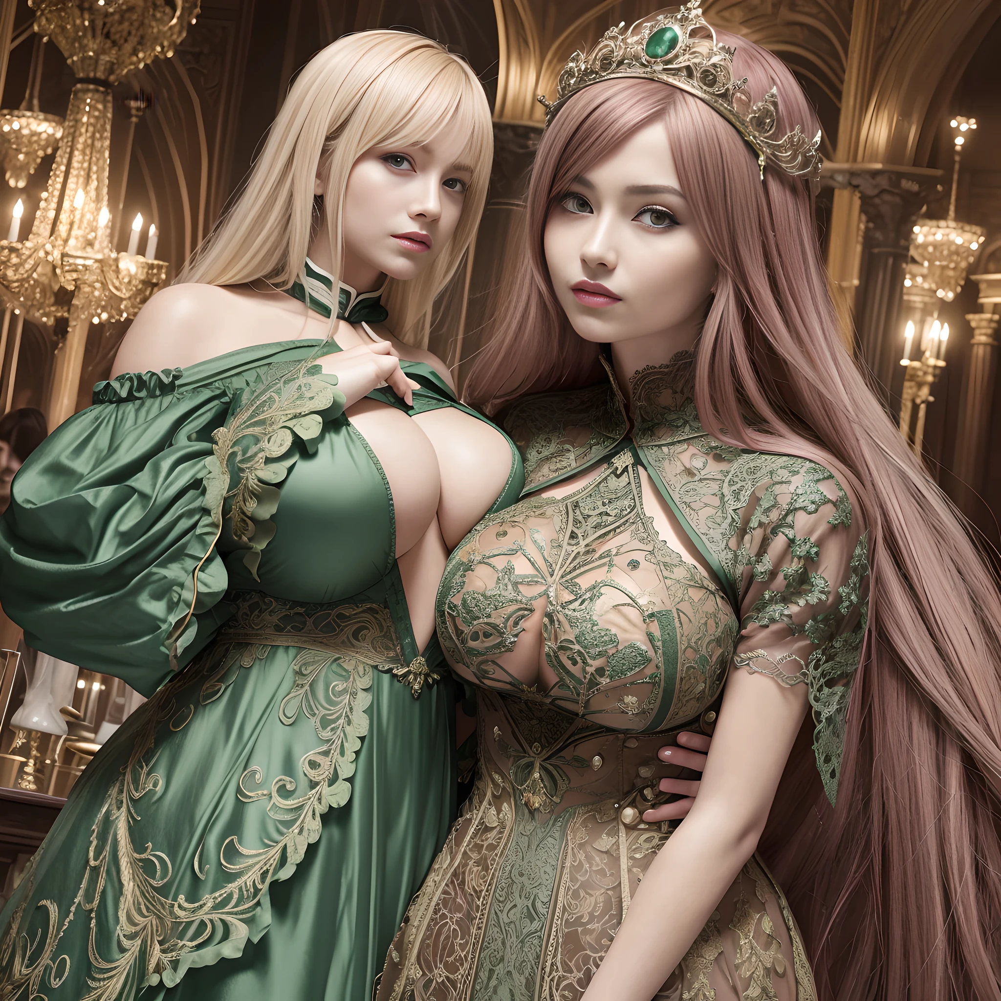 official art, Unity 8k wallpaper, super detailed, beautiful, beautiful, masterpiece, top quality,
darkness, atmosphere, twilight, romanticism,, fashion, victorian, decoration, complexity, ironwork, lace, contemplation, emotional depth, supernatural, big breasts, beautiful face, massive, pipe organ, fair skin,, smile, cuddle,
, Breast composition, green dress, bust up, are squashed
