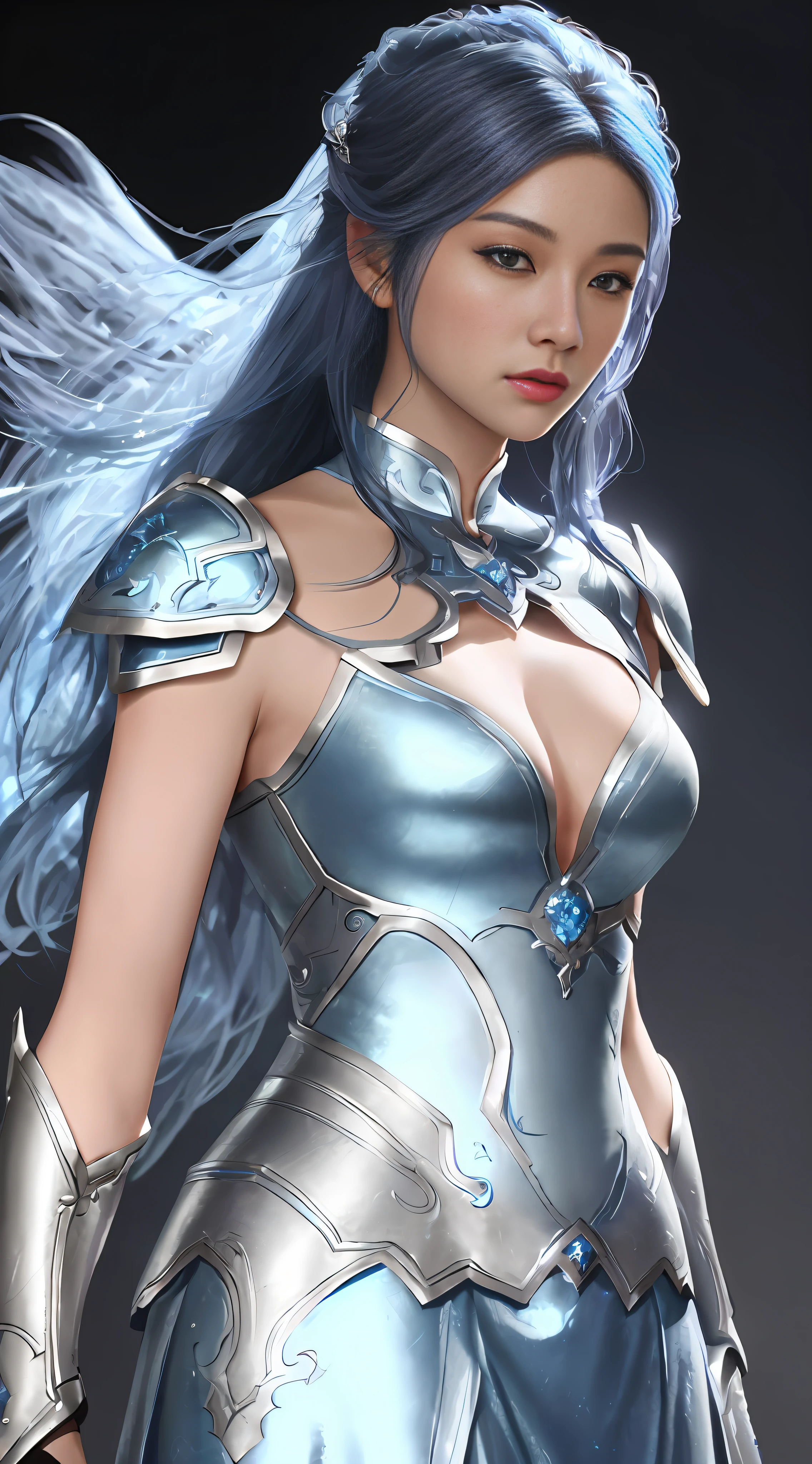 a close up of a woman in a silver and blue dress, chengwei pan on artstation, by Yang J, detailed fantasy art, stunning character art, fanart best artstation, epic exquisite character art, beautiful armor, extremely detailed artgerm, detailed digital anime art, artgerm on artstation pixiv, armor girl