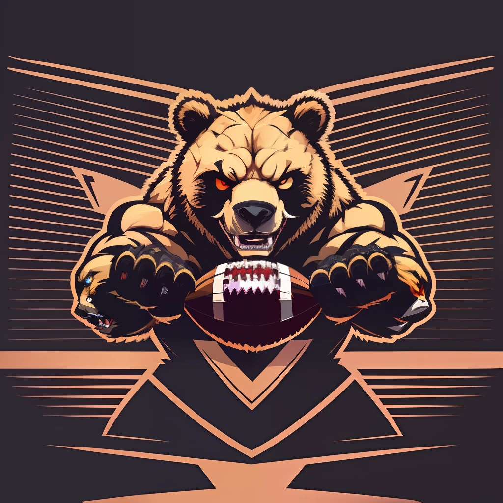 2D fierce bear head, vector illustration, angry eyes, football team emblem logo, flat 2D, centered