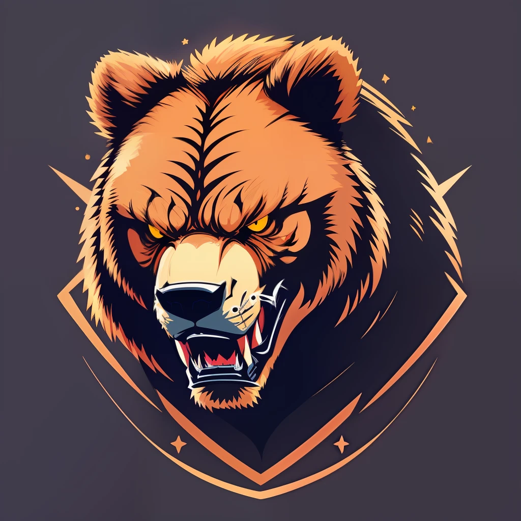 2D fierce bear head, vector illustration, angry eyes, football team emblem logo, flat 2D, centered