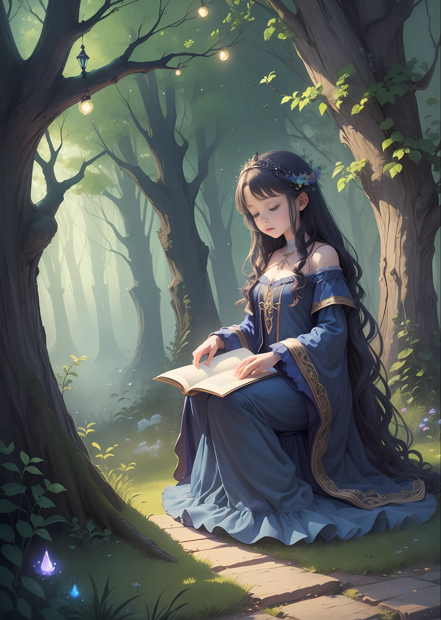 A beautiful bedtime story, an atmosphere of magic and fairy tales, like the revived music of the night, as an illustration for a children's fairy tale book, mysticism, fairy tale, magic, night