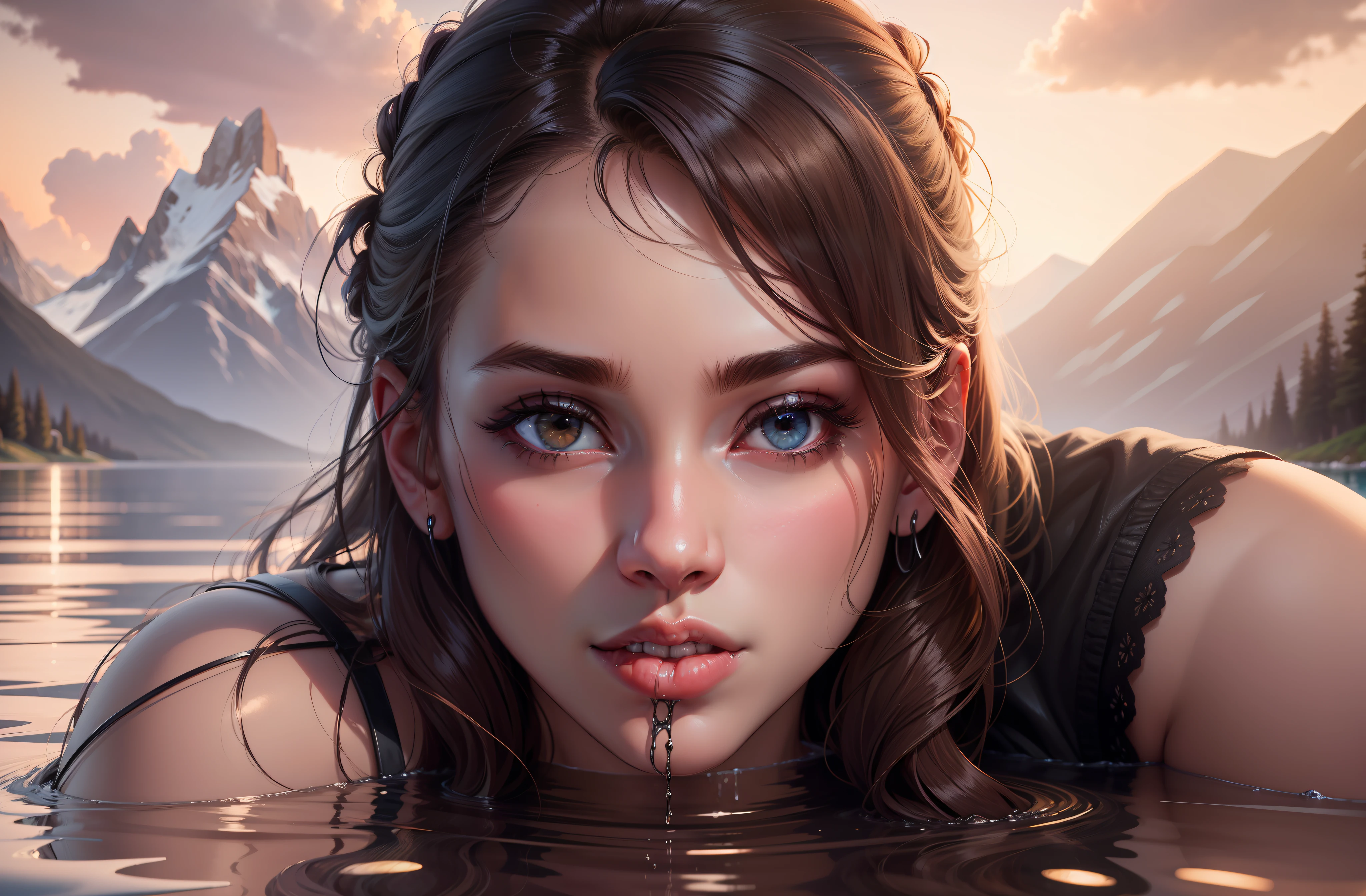 1girl, biting lip, (DDbitlip), semi-realistic, masterpiece, high quality, highres, absurd, best quality, night on a lake, 4k, ray tracing, --auto --s2