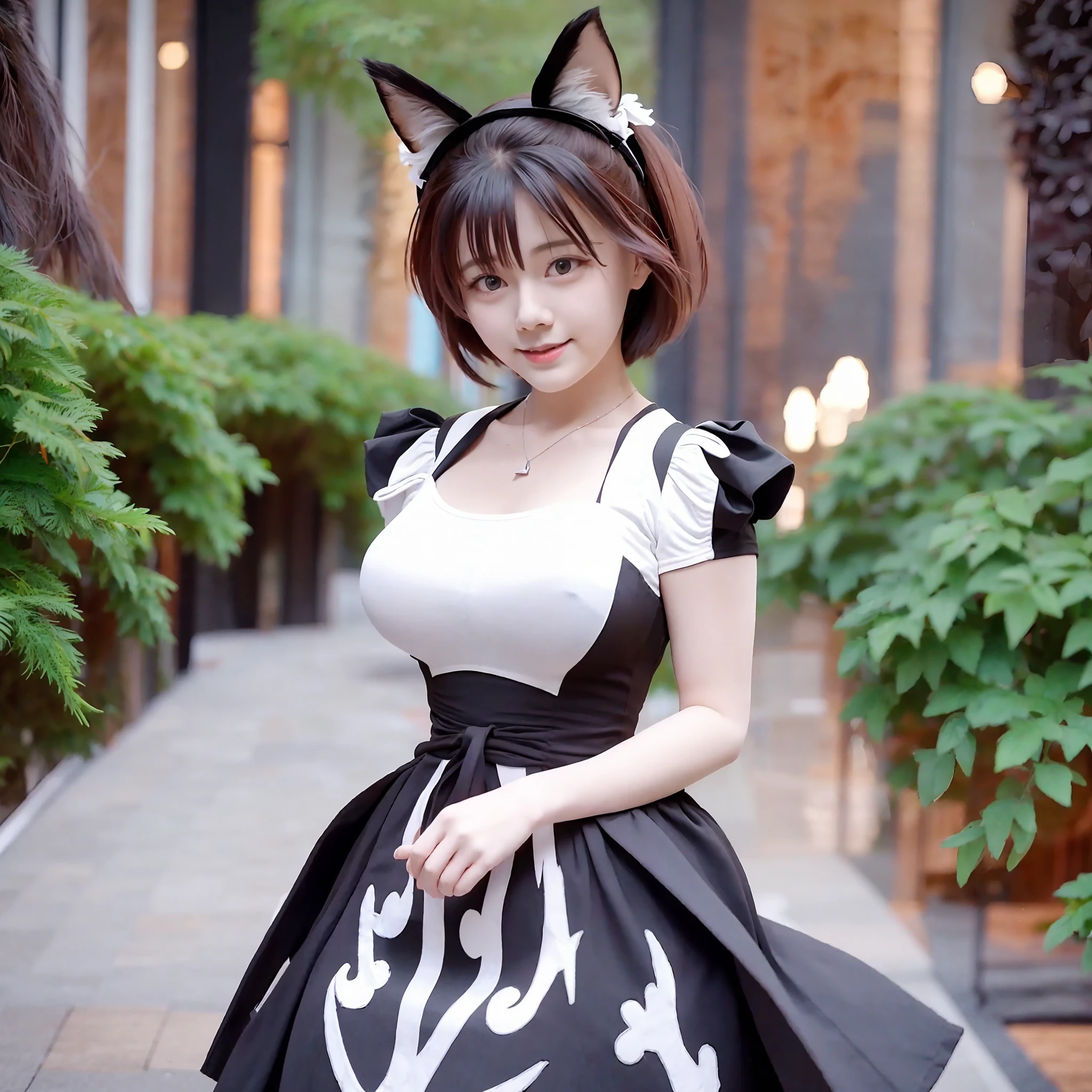 araffe dressed in a maid outfit posing for a picture, a picture by Jin Homura, pixiv, shin hanga, gorgeous maid, girl in a maid costume, girl cosplay, cosplay of a catboy! maid! dress, a sexy maid in a magical forest, japanese goddess, girl in real life, cosplay