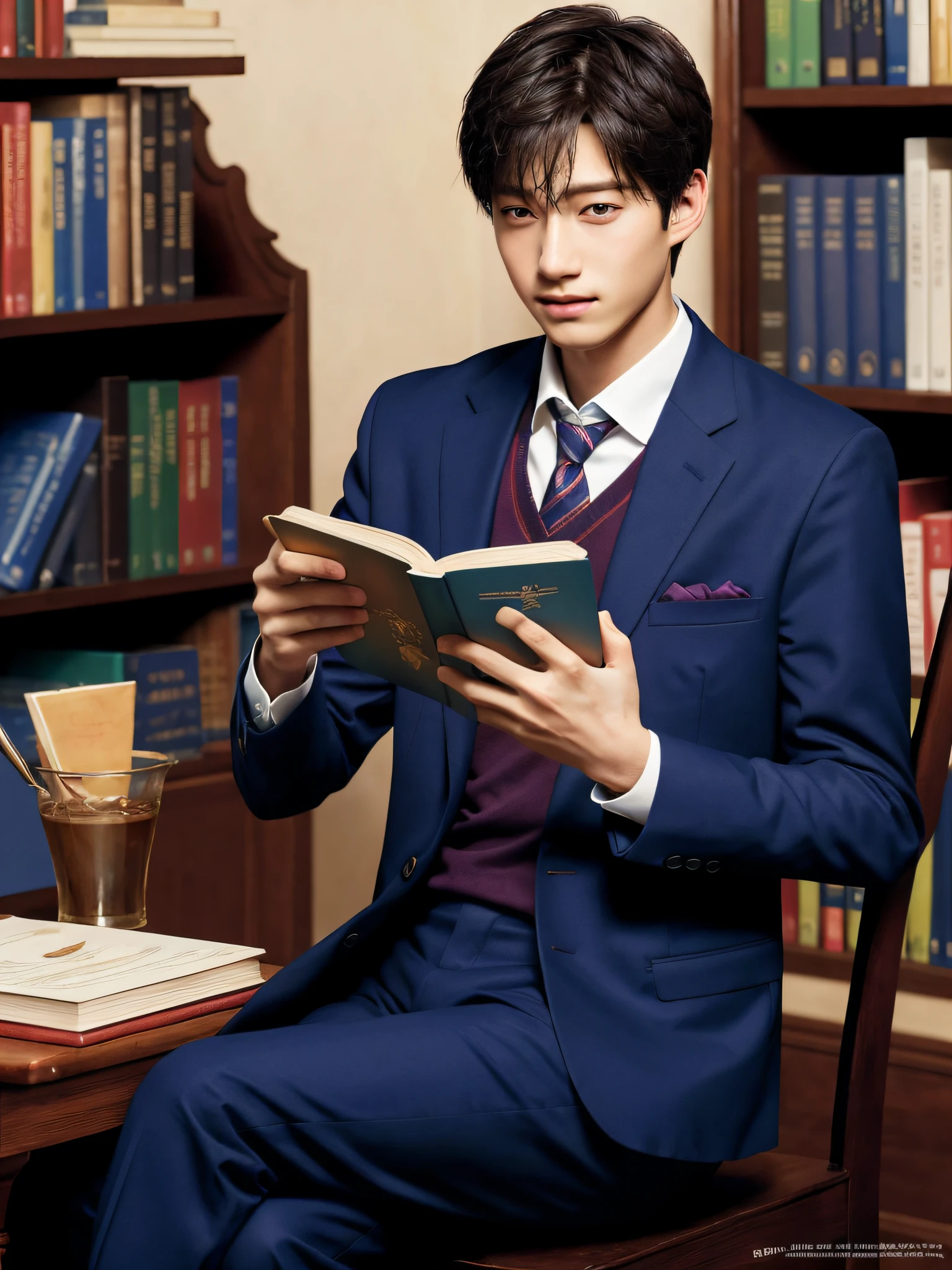 boy, young beautiful male, reading books, ultra detailed, official art, unity 8k wallpaper,
BREAK
school uniforms