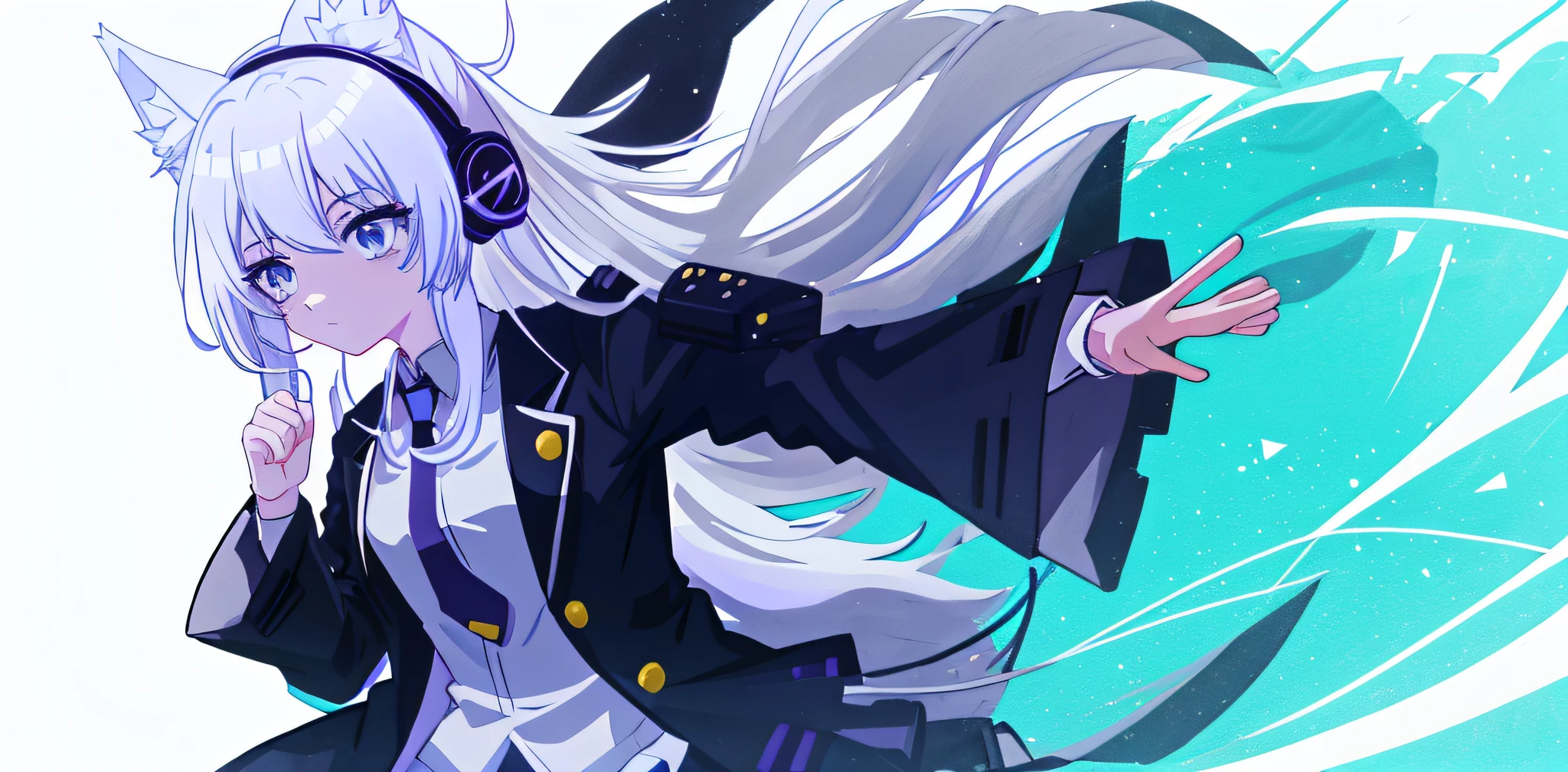 anime girl with headphones and a tie, anime moe artstyle, flat anime style shading, white cat girl, flat anime style, in an anime style, 2 d anime style, anime stylized, perfect white haired girl, unknown artstyle, white haired, anime girl with cat ears, holo is a wolf girl, girl with white hair, kantai collection style
