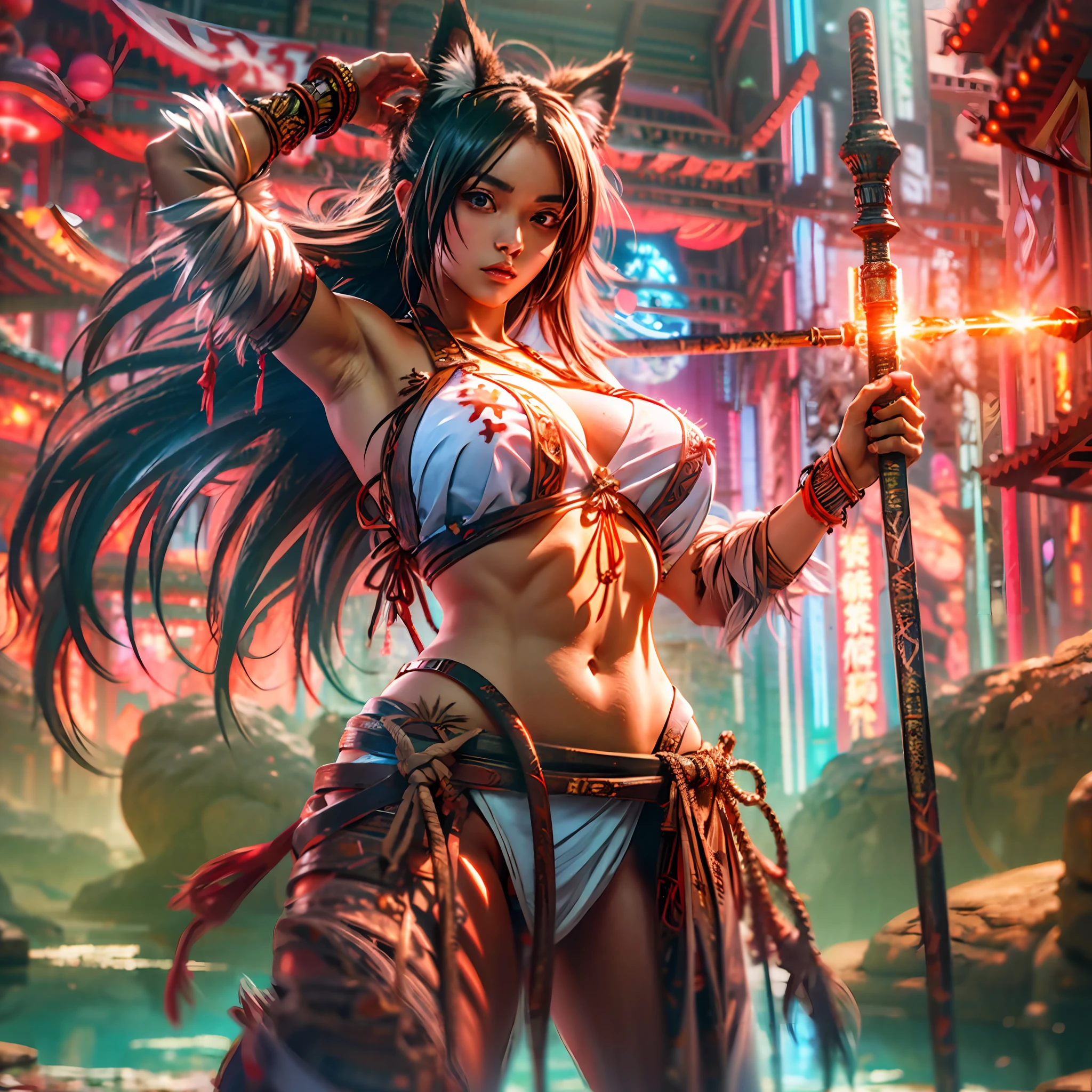 No animal ears, human hair, human, Raw photo, anime style, hdr, masterpiece, cavewoman, black skin, detailed eyes, anime, prehistoric ripped bikini, big breasts, details, big breasts, full body, correct pose, hunting spear in hand, anime --auto --s2
