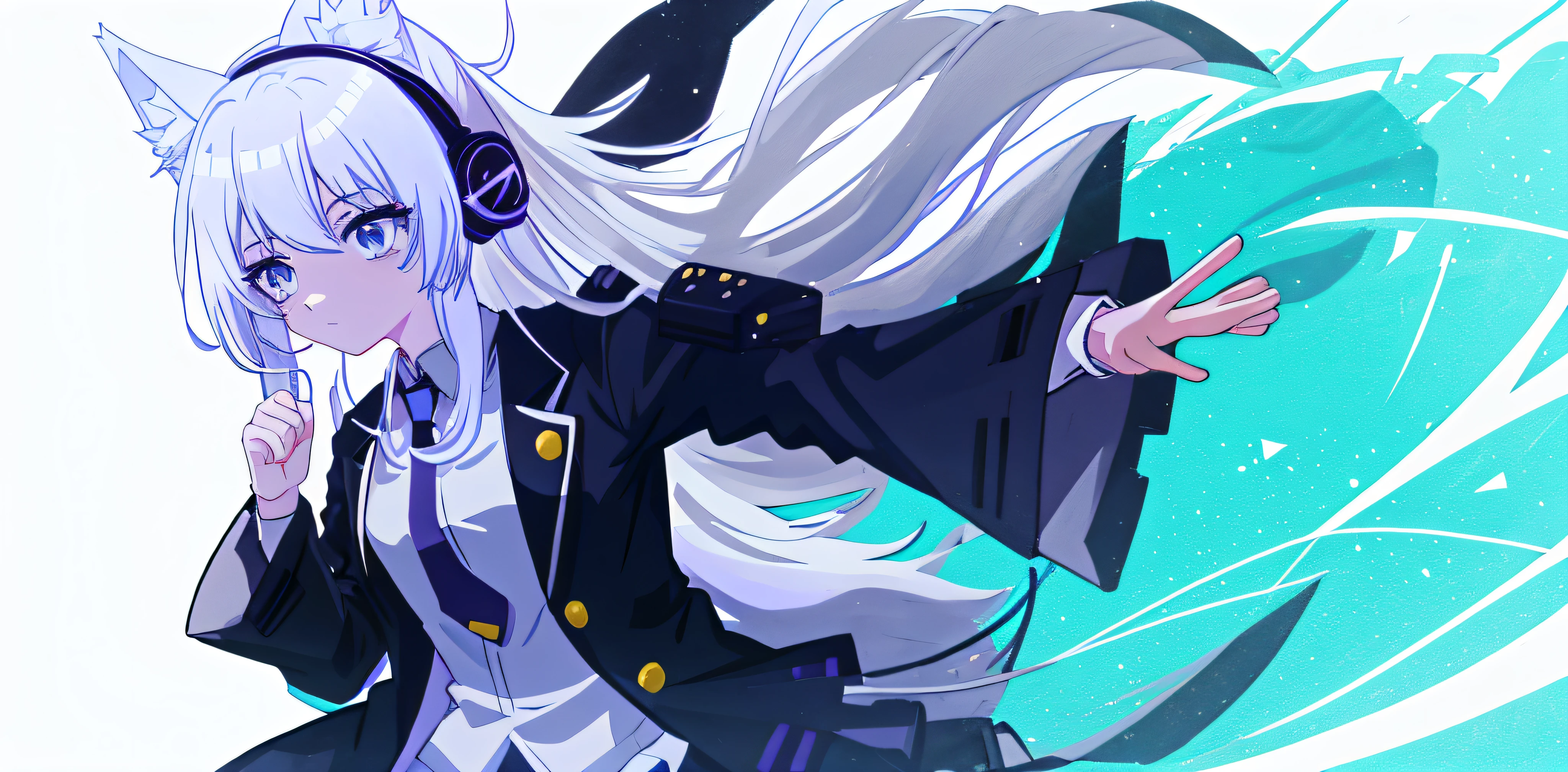 anime girl with headphones and a tie, anime moe artstyle, flat anime style shading, white cat girl, flat anime style, in an anime style, 2 d anime style, anime stylized, perfect white haired girl, unknown artstyle, white haired, anime girl with cat ears, holo is a wolf girl, girl with white hair, kantai collection style