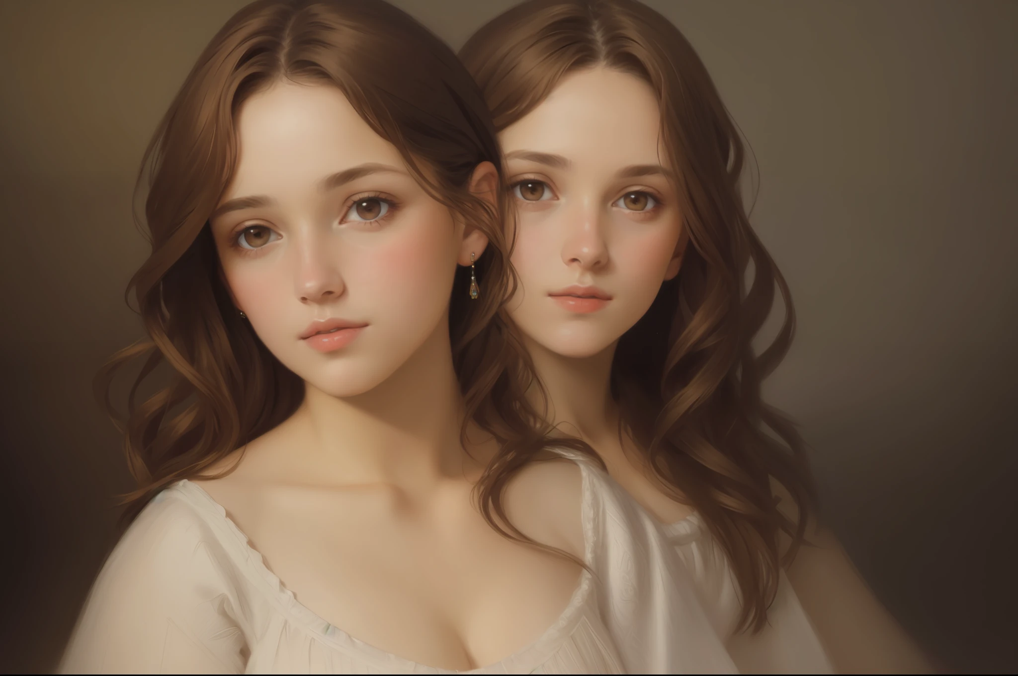 1girl, beautiful teenage girl, very small , short wavy brown hair, portrait, oil painting, modern, realistic proportions, intricate, intricate details, sharp focus