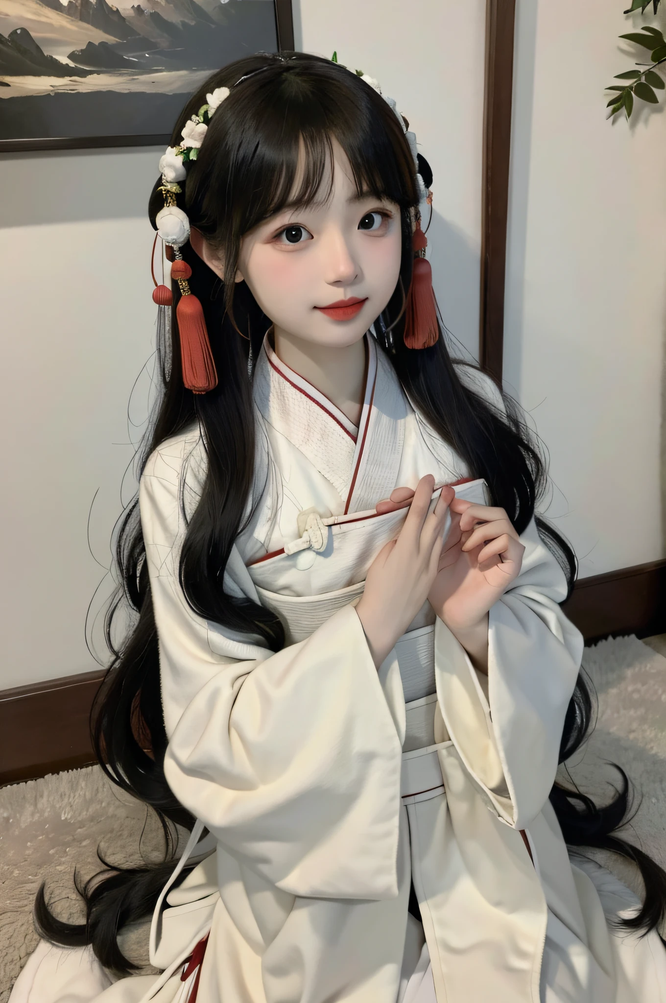 A girl, dressed in Chinese Hanfu,