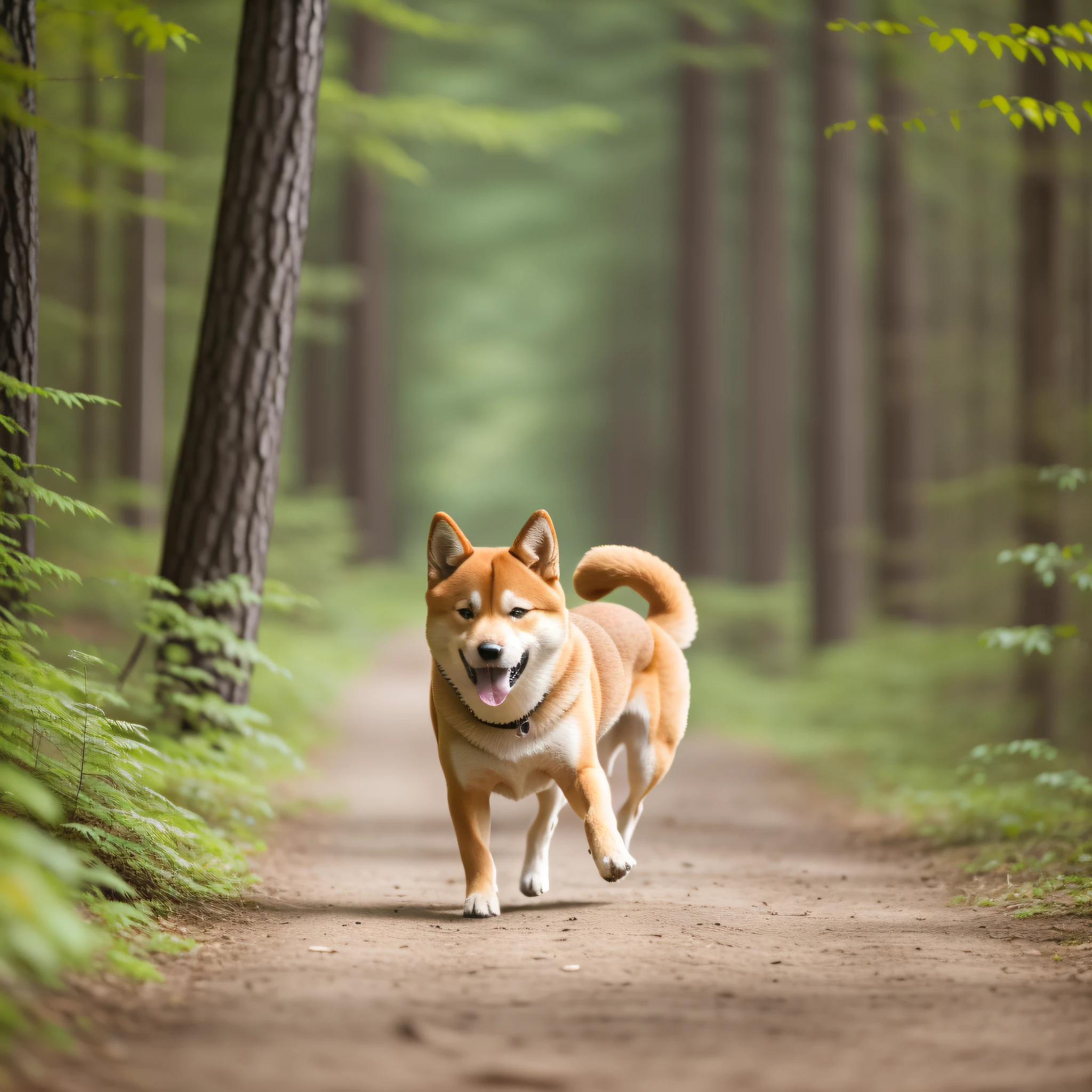 there is a dog that is walking down a path in the woods, shiba inu dog, shiba inu, shibu inu, enjoying a stroll in the forest, shiba inu portrait, anthropomorphic shiba inu, shutterstock, doge, japanese dog, prowling through the forest, running towards camera