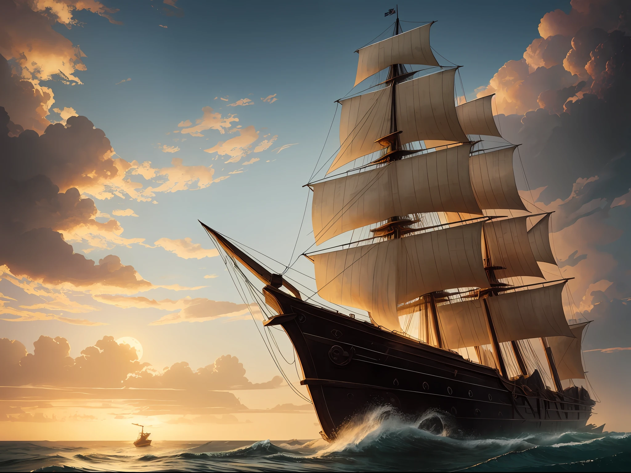 The ocean, a single galleon ship, desperately turning the rudder even if it seems to be caught in a huge whirlpool, a huge octopus in the whirlpool, a battle for victory and despair, dimly lit tilt shift ambient lighting, vignette, intricate, surreal, highly detailed, lifelike, photorealistic, digital painting, artstation, sharp focus, illustration, concept art, ruan jia, steve mccurry