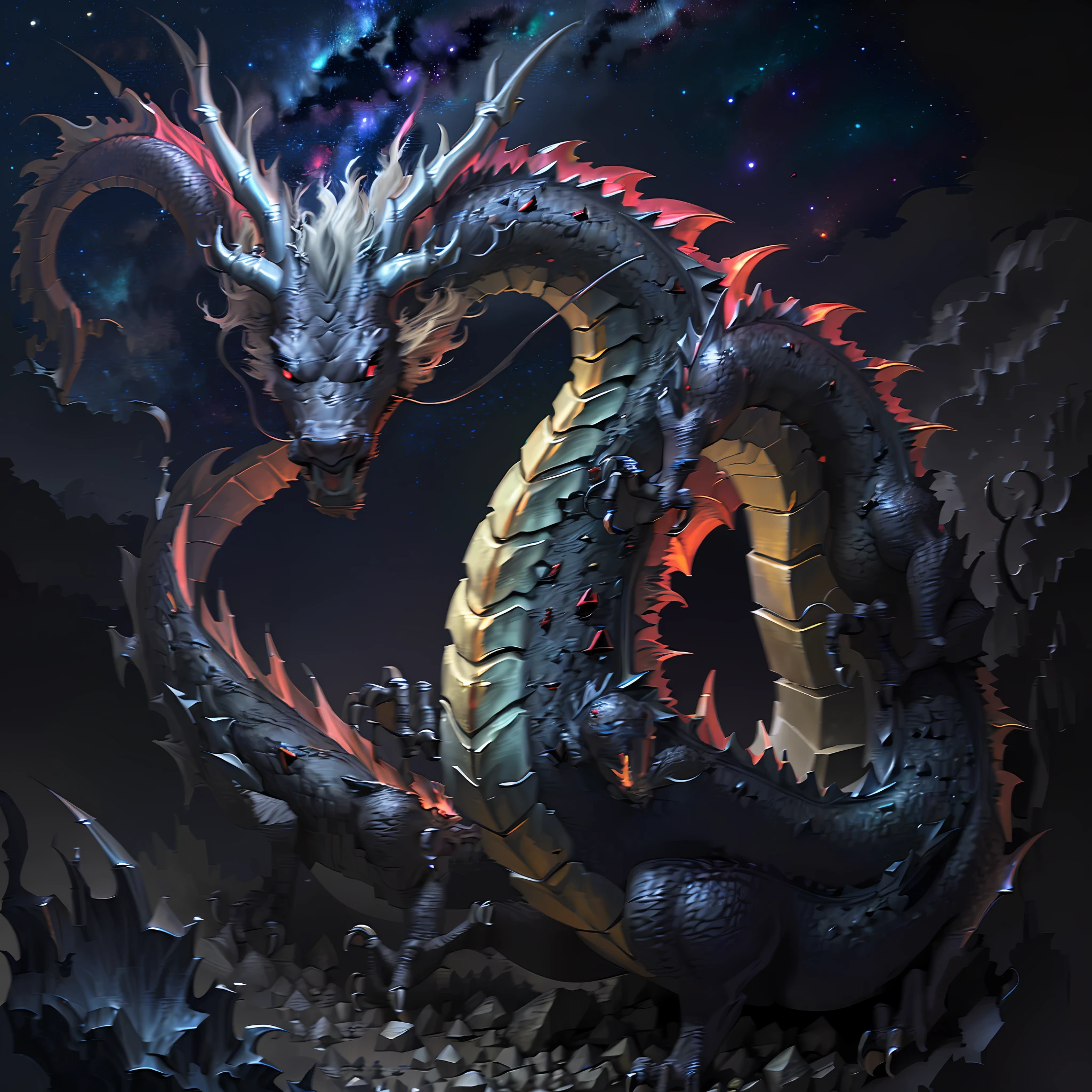 (Candledragon), (Crimson), (Cloud-piercing), (Gravel Chips), (Top of the Mountains), (Complex), (Super Detail), (Starry Sky Background), (Stout Limbs), (Broken Sky), (Ultra Clear), (Best Quality) --v 6