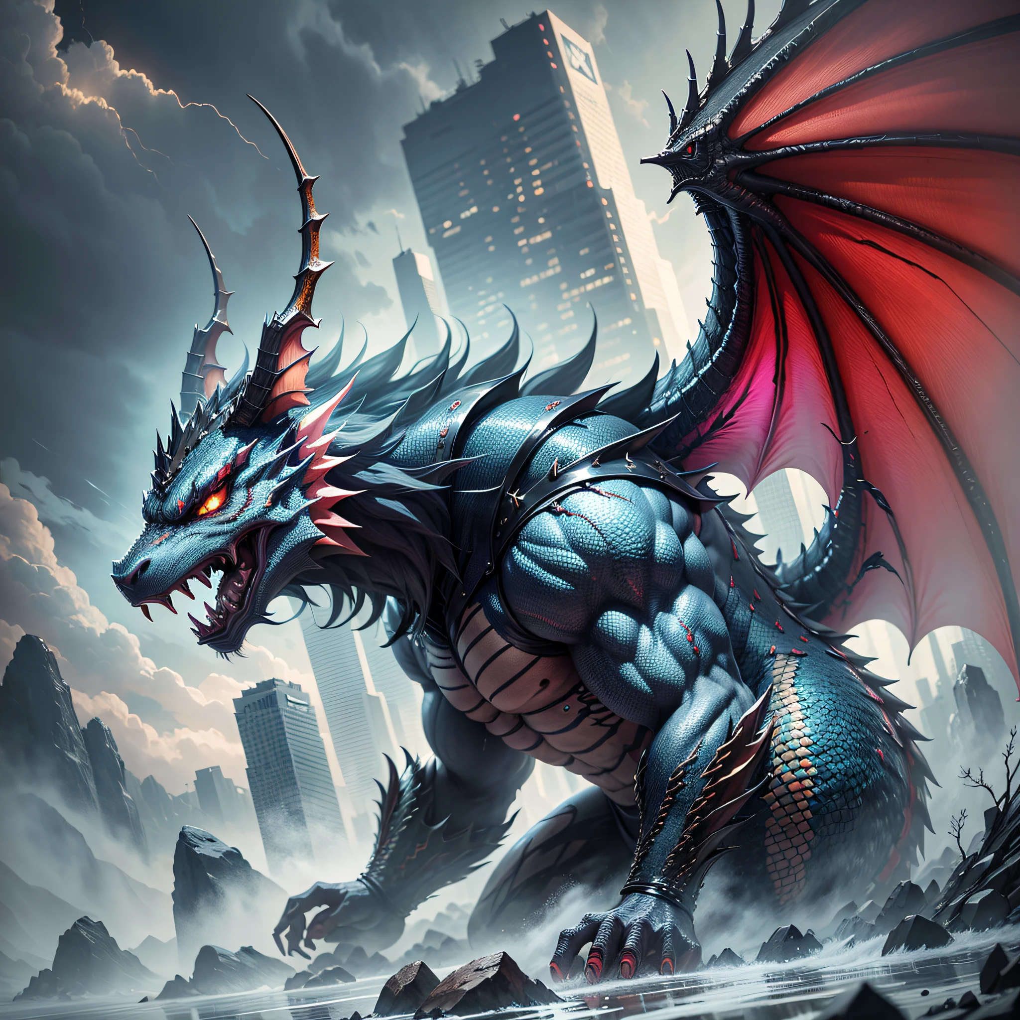 Eastern Dragon, Hyperreal, Tense, Thunderbolt, Highly Detailed, Sharp, Professional, 8k UHD, Movie, Dark, Violence, Outdoor, River, Dramatic, Vivid, Tense Atmosphere, Rendering, Epic, Twilight, HDR, Album Cover, Blizzard, Disaster --auto --s2