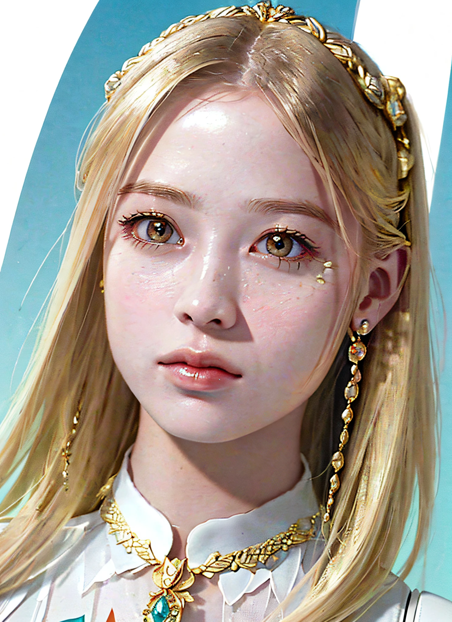(realistic, portrait), intricate detail, beautiful porcelain profile face ultra detailed complex 3d render, big, huge, sexy swimsuit (micro bikini), (surreal), (illustration), (high resolution), (8K), (very detailed), (best illustration), (beautiful detailed eyes), (best quality), (ultra detailed), intricate detail jewelry (detailed female armor: 2.3), ( Gorgeous gold armor: 1.3), 1 girl, solo, long hair, wind, gorgeous face, top quality, masterpiece, maximum detail, diffused lighting, (blonde: 1.3), Valhalla Valkyrie, mechanical arm, beauty, facial muscles
