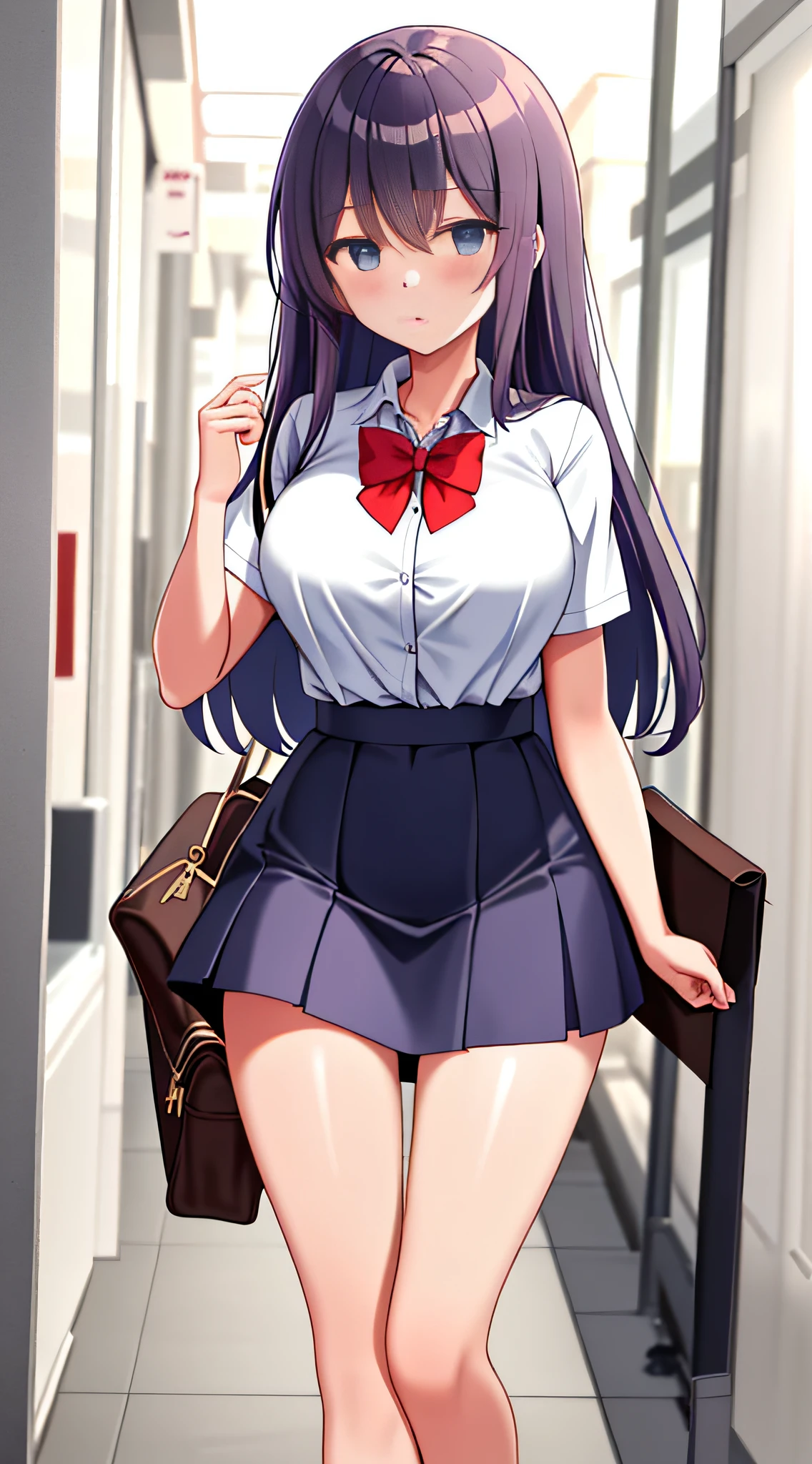 masterpiece, best quality, girl, in school corridor, holding love letter, speaking heart