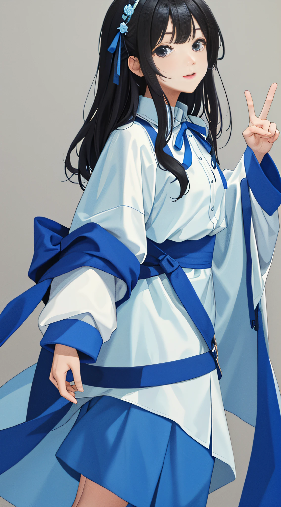(best quality:1.2), (masterpiece:1.2), looking at viewer, blue theme, beige theme, black hair,