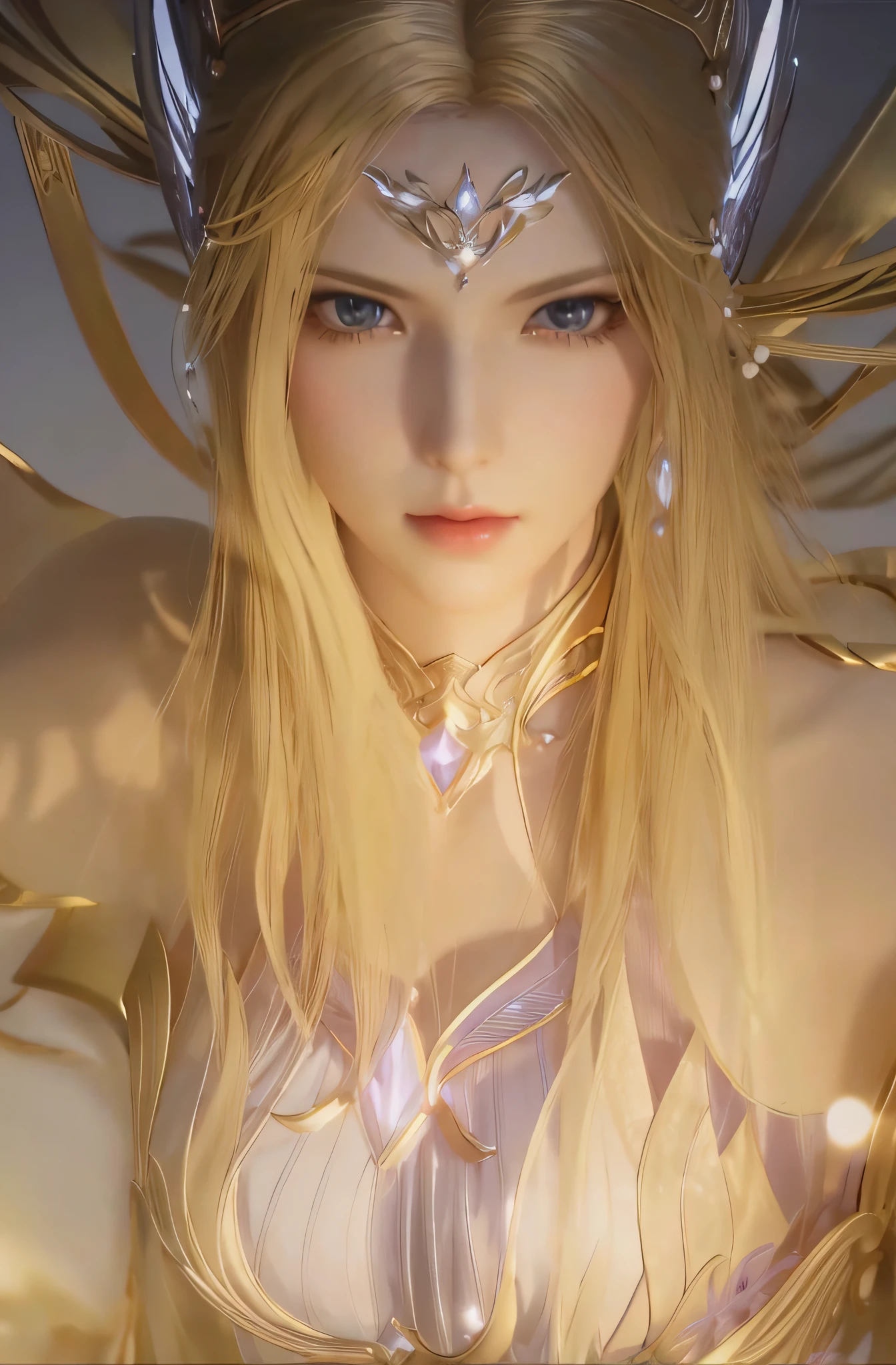 a close up of a woman with a very long blond hair, unreal engine render saint seiya, cinematic goddess close shot, 4 k detail fantasy, unreal engine render + a goddess, a beautiful fantasy empress, beautiful and elegant elf queen, extremely detailed goddess shot, from final fantasy, hyperdetailed fantasy character, final fantasy character, a still of an ethereal