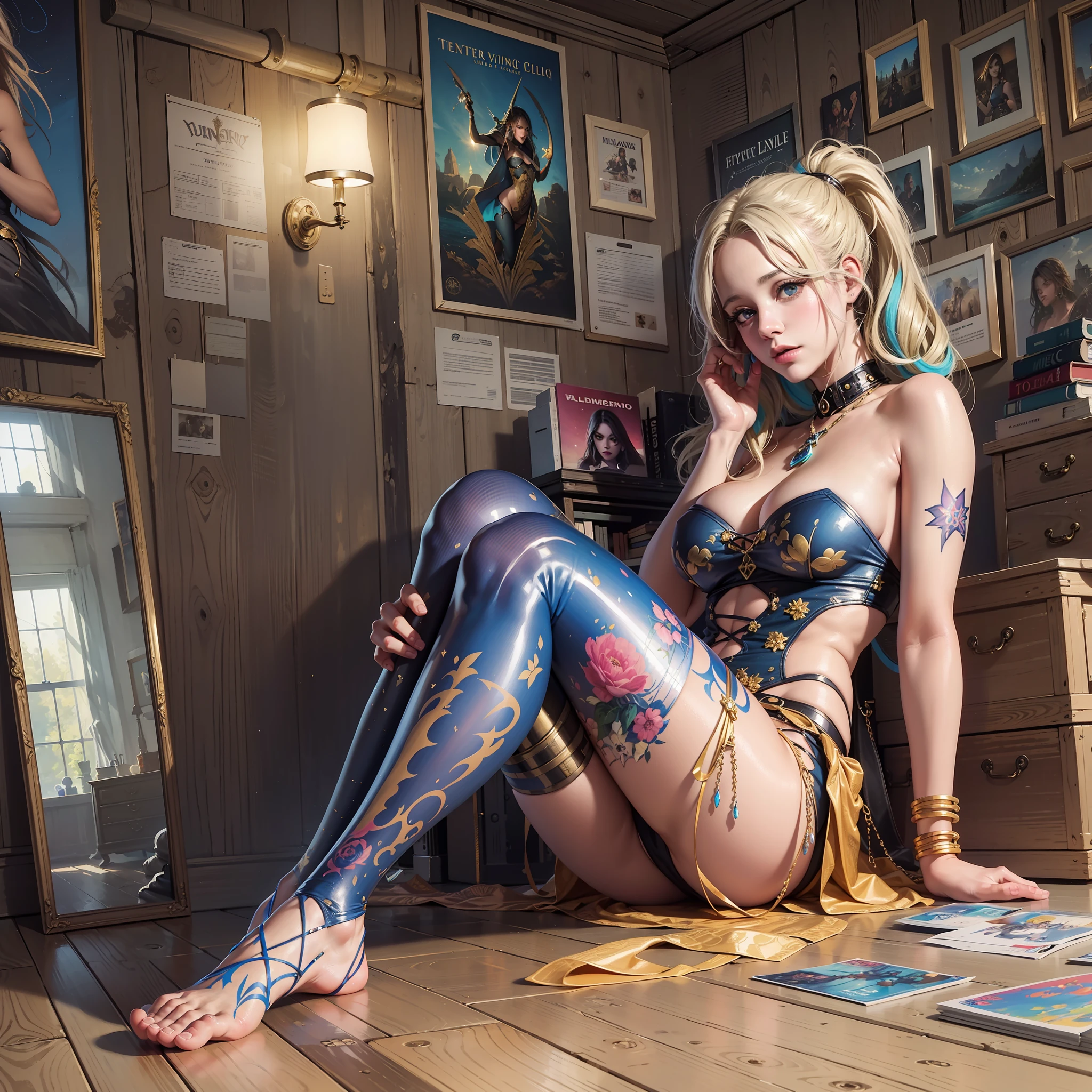 breathtaking art by Julie Dillon and David Alabo, Beautiful painting of summerpunk Kaley Cuoco, smiling, full Body, femme fatale pose, relaxing, summer chill day, sunset beach, Spotlight, view from a Hill, plushy, stripcore, by tim okamura, victor nizovtsev, greg rutkowski, noah bradley. trending on artstation, 8k, masterpiece, graffiti paint, fine detail, full of color, intricate detail, ultra-realistic, extreme details, poster effect, Depth ultra - fine film effect poster, Unreal Engine 5, hyperrealistic atmosphere, magical lights, golden ratio illustration, 3ds max, Corona Render, V-Ray, hyperrealism --auto --s2