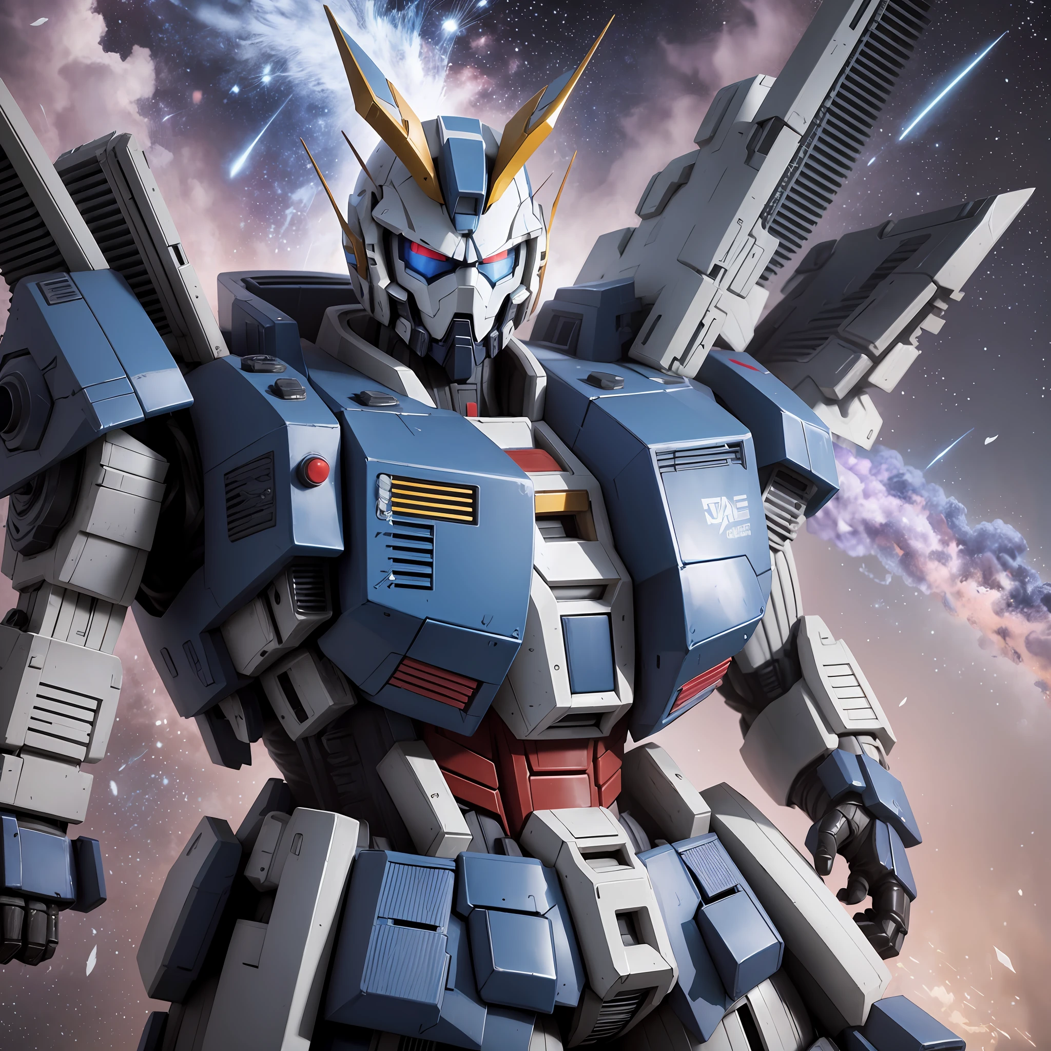 a photo real metal gundam, gundam 00 gunstrpx5j, in the style of high quality photo, dark sky-blue and light white, 1860–1969, made of feathers, martin ansin, hd mod, todd mcfarlane --style expressive --niji 5 --auto --s2