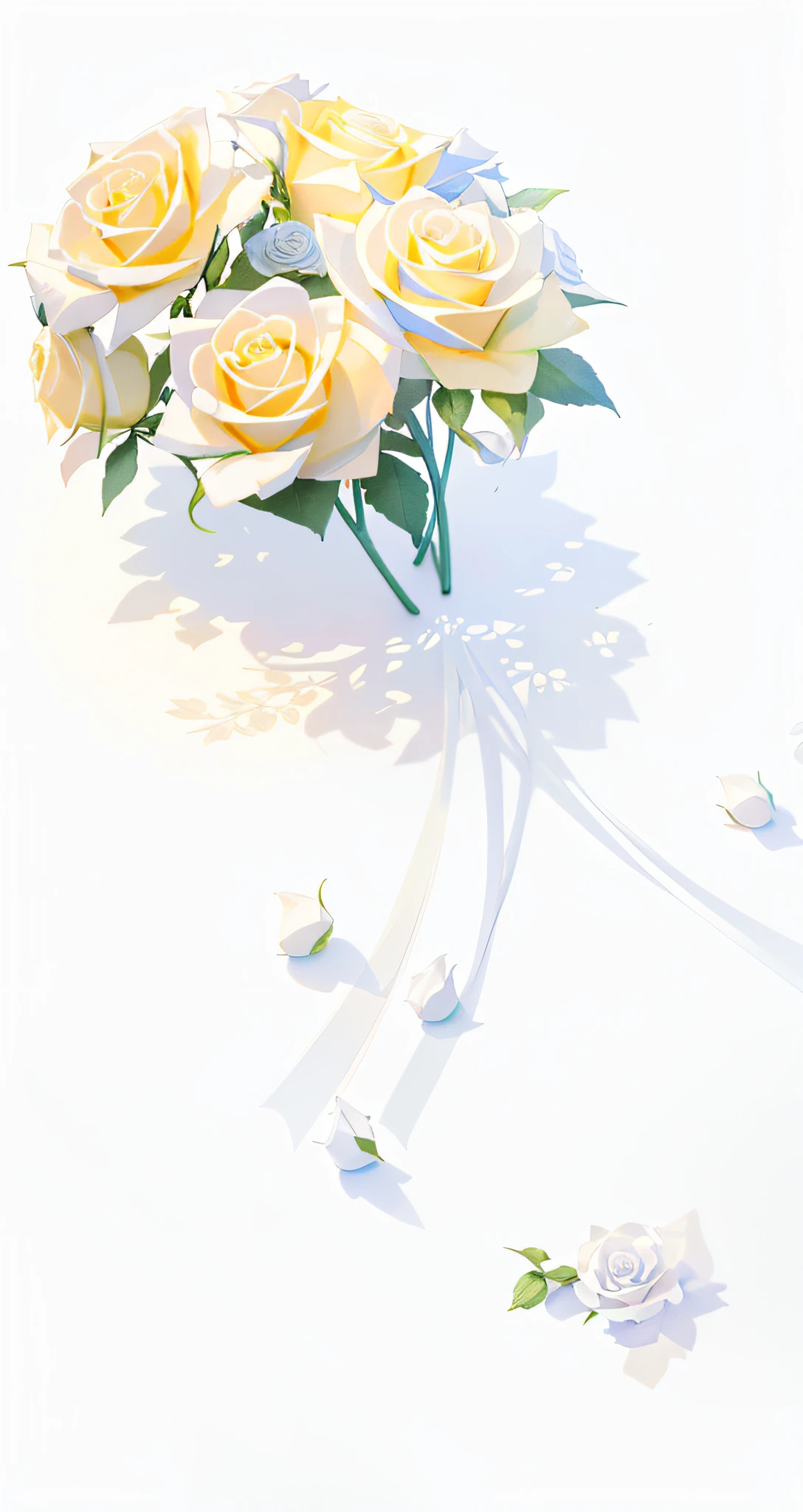 Low saturation, white roses, glowing delicate flowers, digital painting, mandala, melancholic rose soft light, ray traced images, drawn in Photoshop, fully rendered light to shadow,