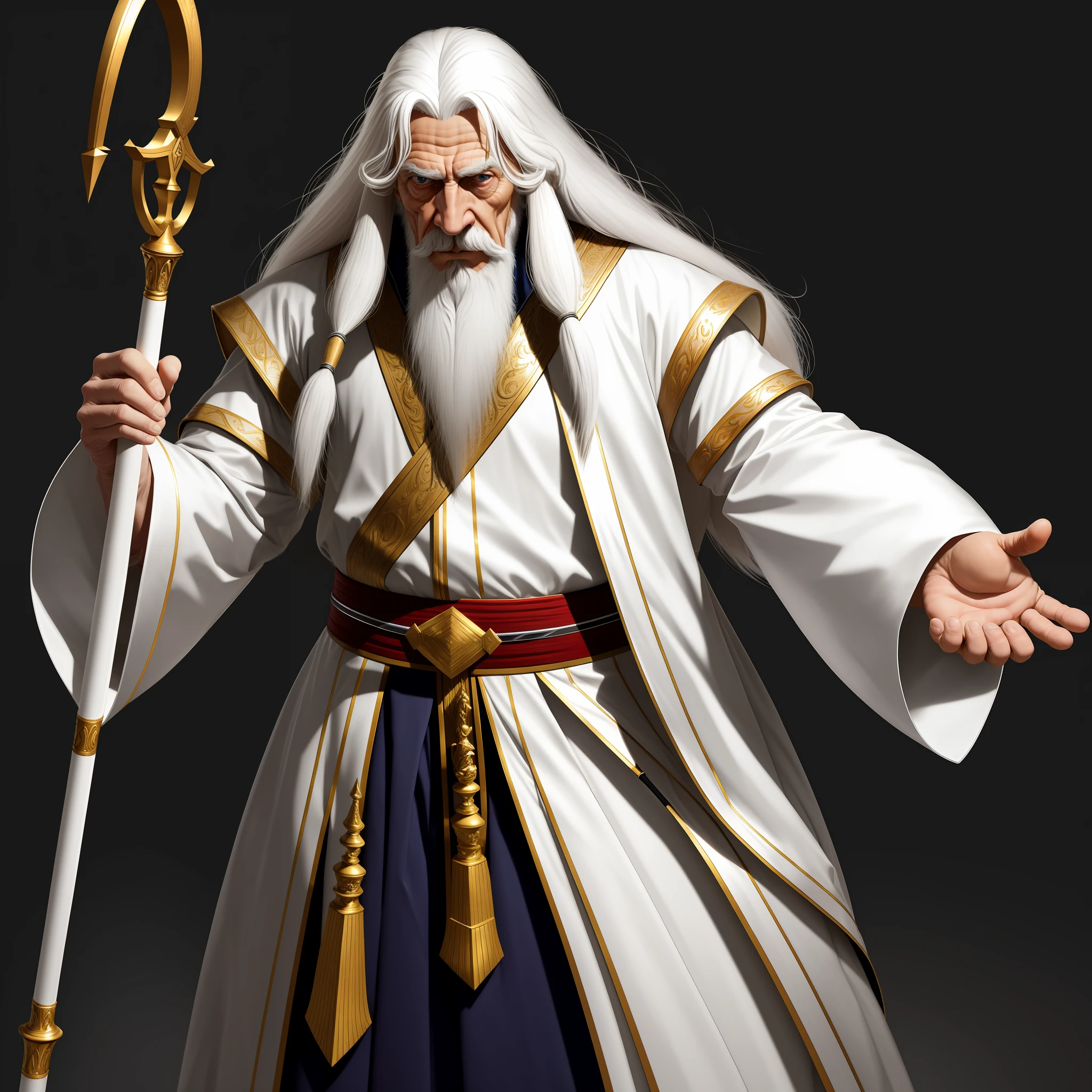 masterpiece, balance, short old man, long white hair, mature male, eye focus, standing, holding a staff ((best quality)), storage, male_focus, (((masterpiece))), sharp focus, (((solo))