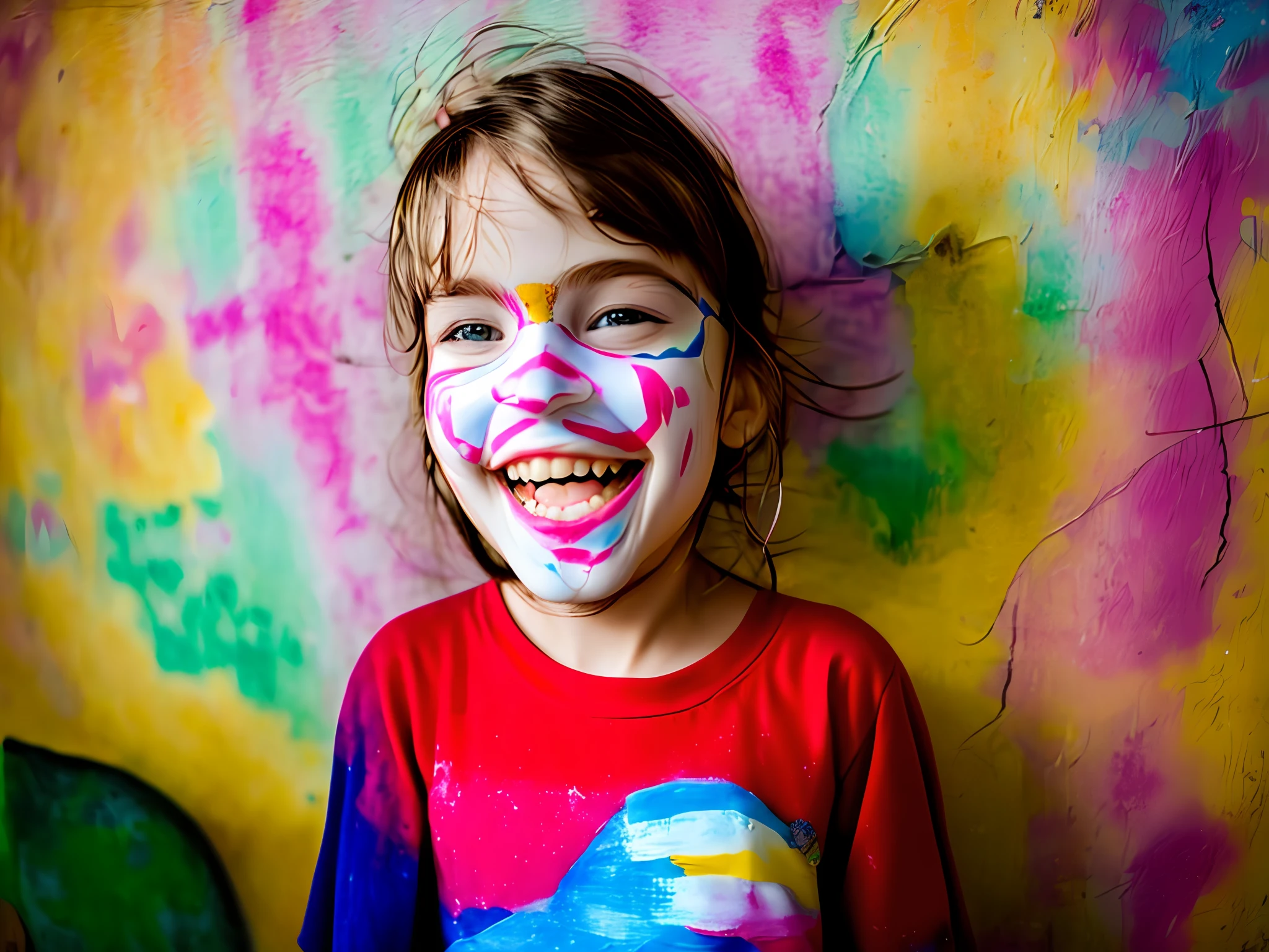 there is a young woman with a fake face and a fake smile, marks on her face, face painting, face painting, face painting, silly playful fun face, big smile on her face, painted face, she expressing joy, she is smiling and happy, marks on her face, goofy smile, she is smiling and excited, playful smile, funny face, she is smiling, anime