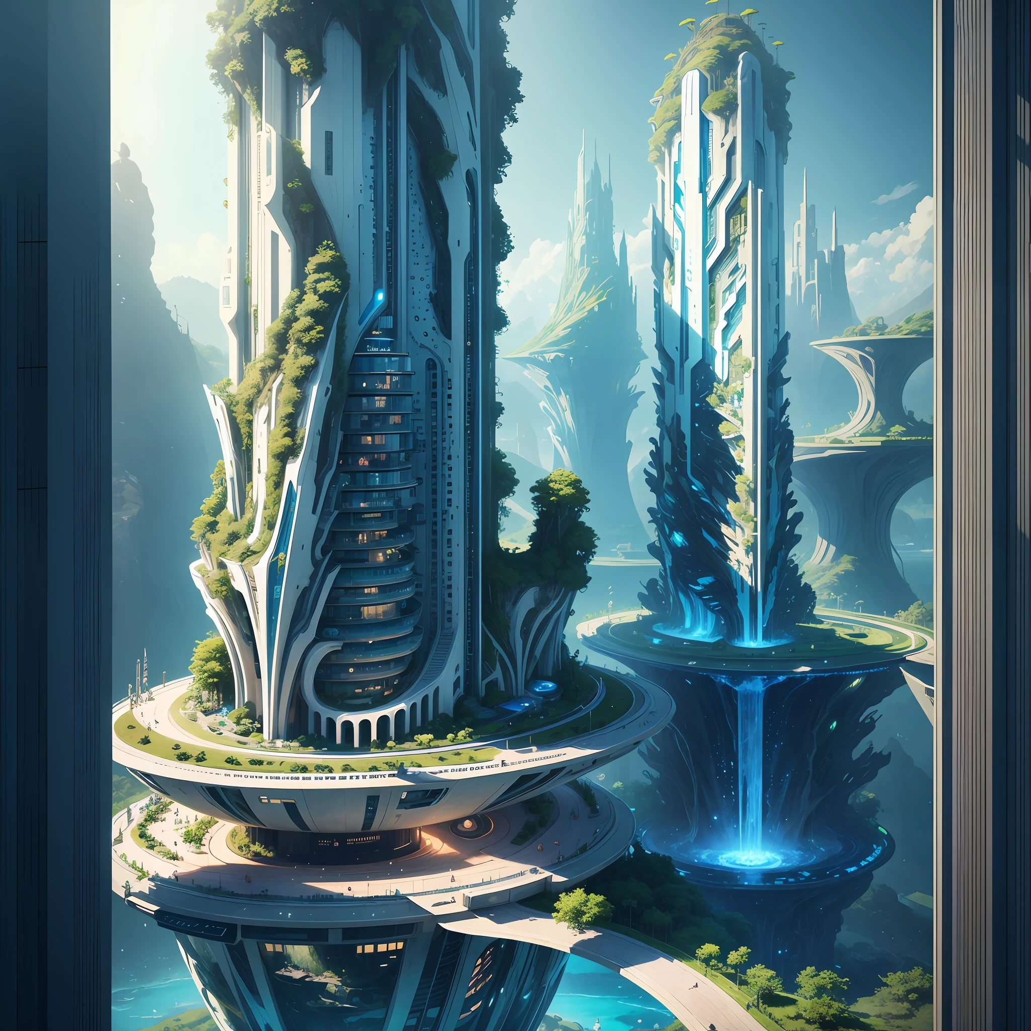 Science Fiction, Cities modern futuristic design large underwater city, futuristic underwater cityscape, a artificial waterfall and a pond with colorful flowers in the middle, nature meets underwater architecture, built inside ocean, realistic beehive architecture, organic underwater architecture, Reality very close to real nature, breathtaking render,city with underwater forest , advanced civilization technology,stunning architecture, luxury architecture, realistic fantasy render, by Zha Shibiao, epic and stunning, architectural visualization, epic architecture, concept art. 8 k --auto --v6 --s2