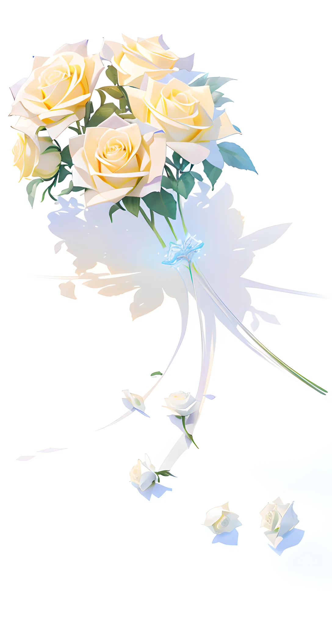 Low saturation, white roses, glowing delicate flowers, digital painting, mandala, melancholic rose soft light, ray traced images, drawn in Photoshop, fully rendered light to shadow,