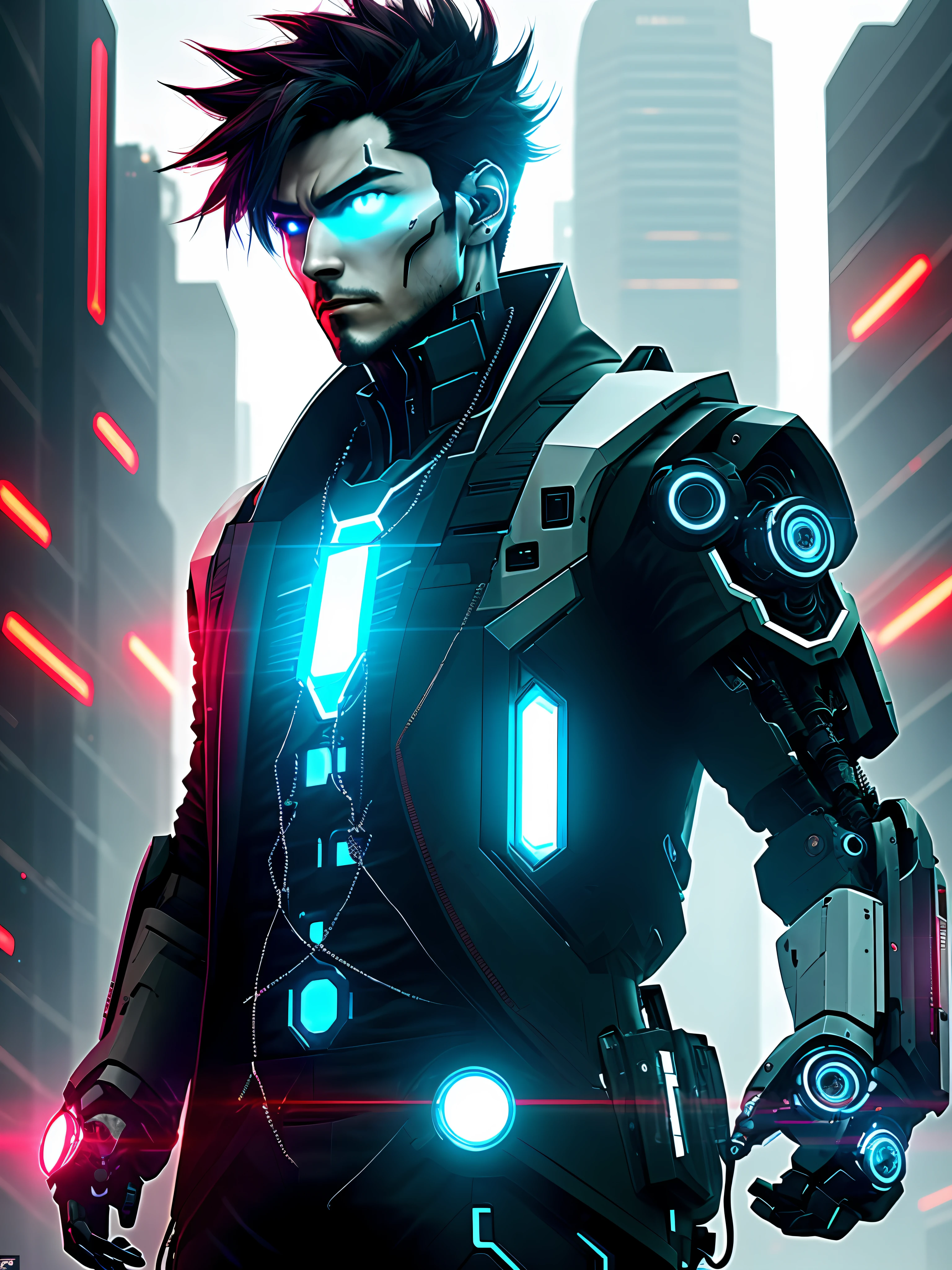 Zero: A mysterious AI consciousness trapped in a robotic body, Zero yearns to understand humanity. Through his hacking skills and machine intellect, he seeks to free others from the digital chains that bind them, cyberpunk, robot, legs, arms