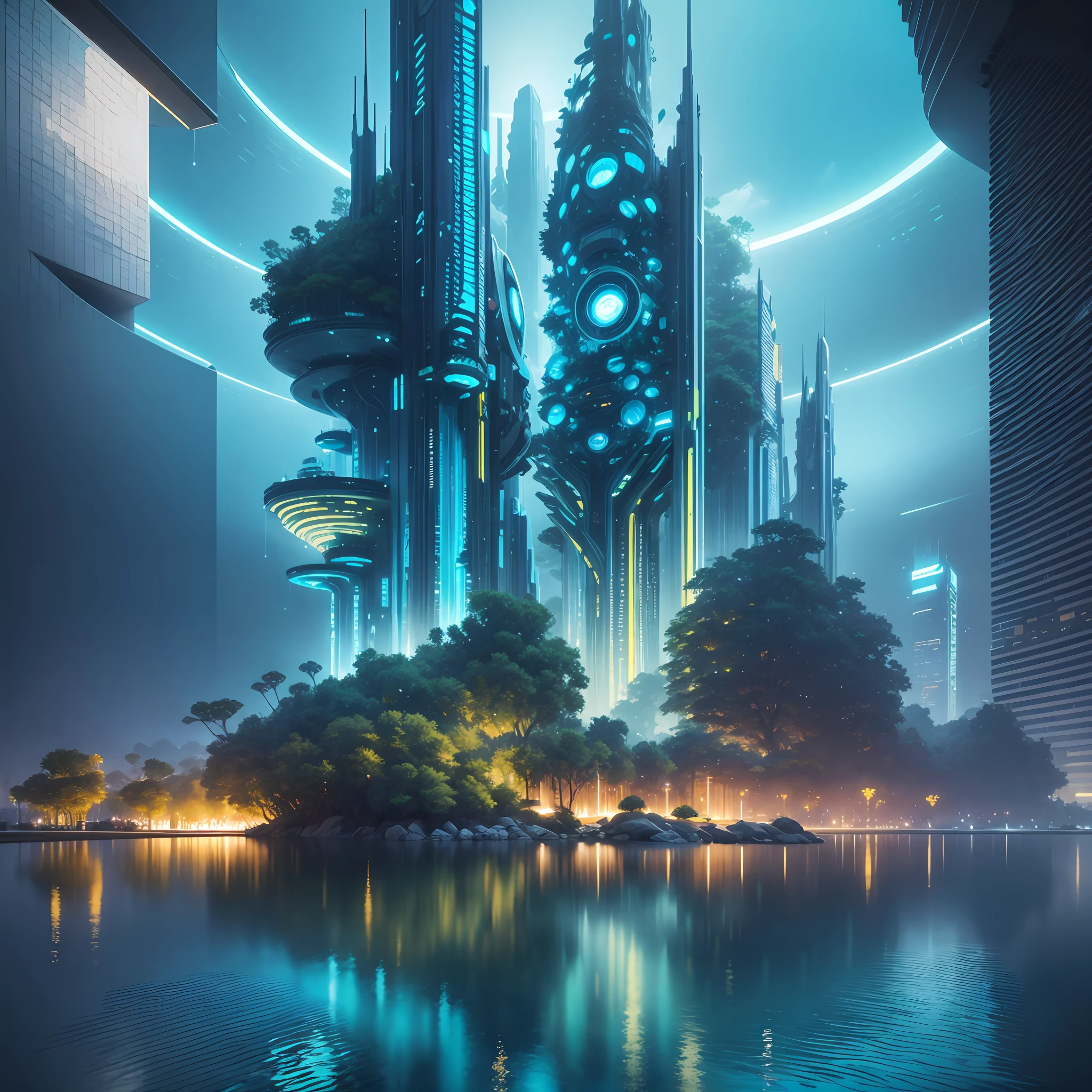 Science Fiction, Cities modern futuristic design large underwater city, futuristic underwater cityscape, a artificial waterfall and a pond with colorful flowers in the middle, nature meets underwater architecture, built inside ocean, realistic beehive architecture, organic underwater architecture, Reality very close to real nature, breathtaking render,city with underwater forest , advanced civilization technology,stunning architecture, luxury architecture, realistic fantasy render, by Zha Shibiao, epic and stunning, architectural visualization, epic architecture, concept art. 8 k --auto --v6 --s2