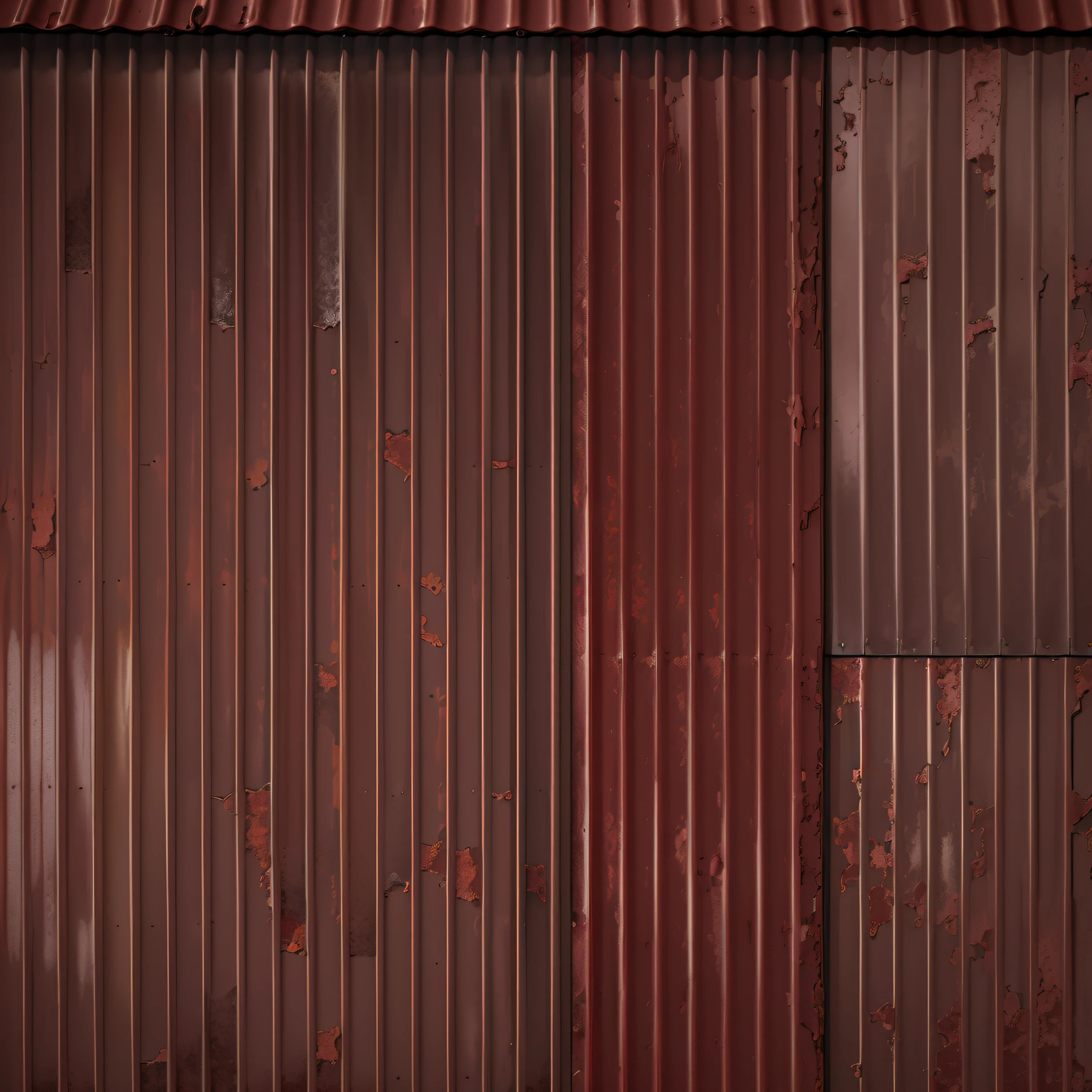 Metal roof roofing, several sheets are poorly joined, gaps between the roof, red painted peeling sheet of metal roof roof, peeling paint, peeling paint, iron cladding, metal cladding wall, iron gate door texture, rusty metal walls, reddish brown, rusty metal texture, metal texture, metal texture, painted red, iron arc gate door texture, brown to red gradient,  roof tile texture, high resolution texture, copper, rusty panels