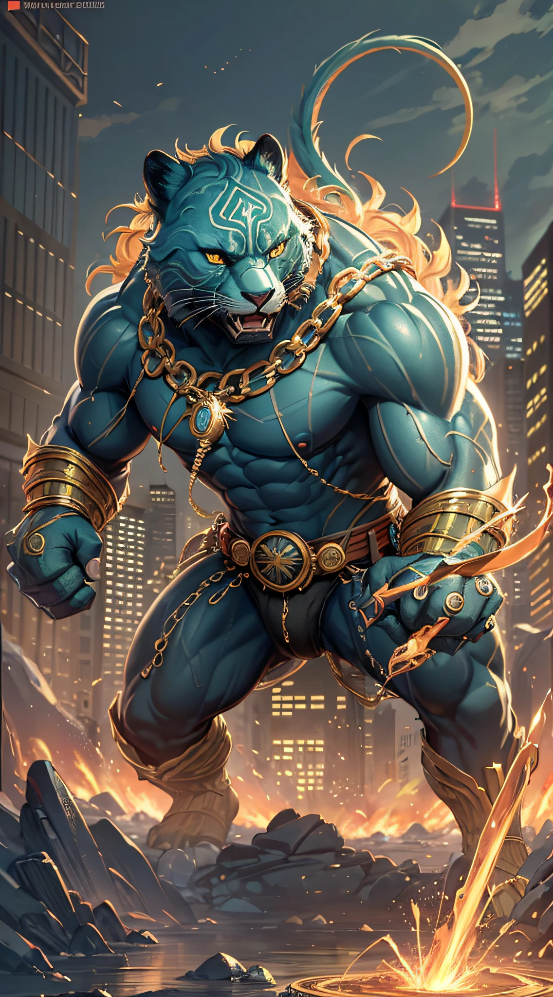 Fantastic Beasts Concept Art, God of War Holds Gold Ingots in his Left Hand, Rides Black Panther with Steel Whip in Right Hand, Ancient Chinese Mythology, Black Leopard, Glowing Yellow Eyes, Epic HD CG Rendering, Majestic and Majestic, Lifelike, Reflection, Cinematic Post-processing, Lots of Fine Detail, Depth of Field, Surrealism and Cyberpunk Style, Fantasy Project 32K,