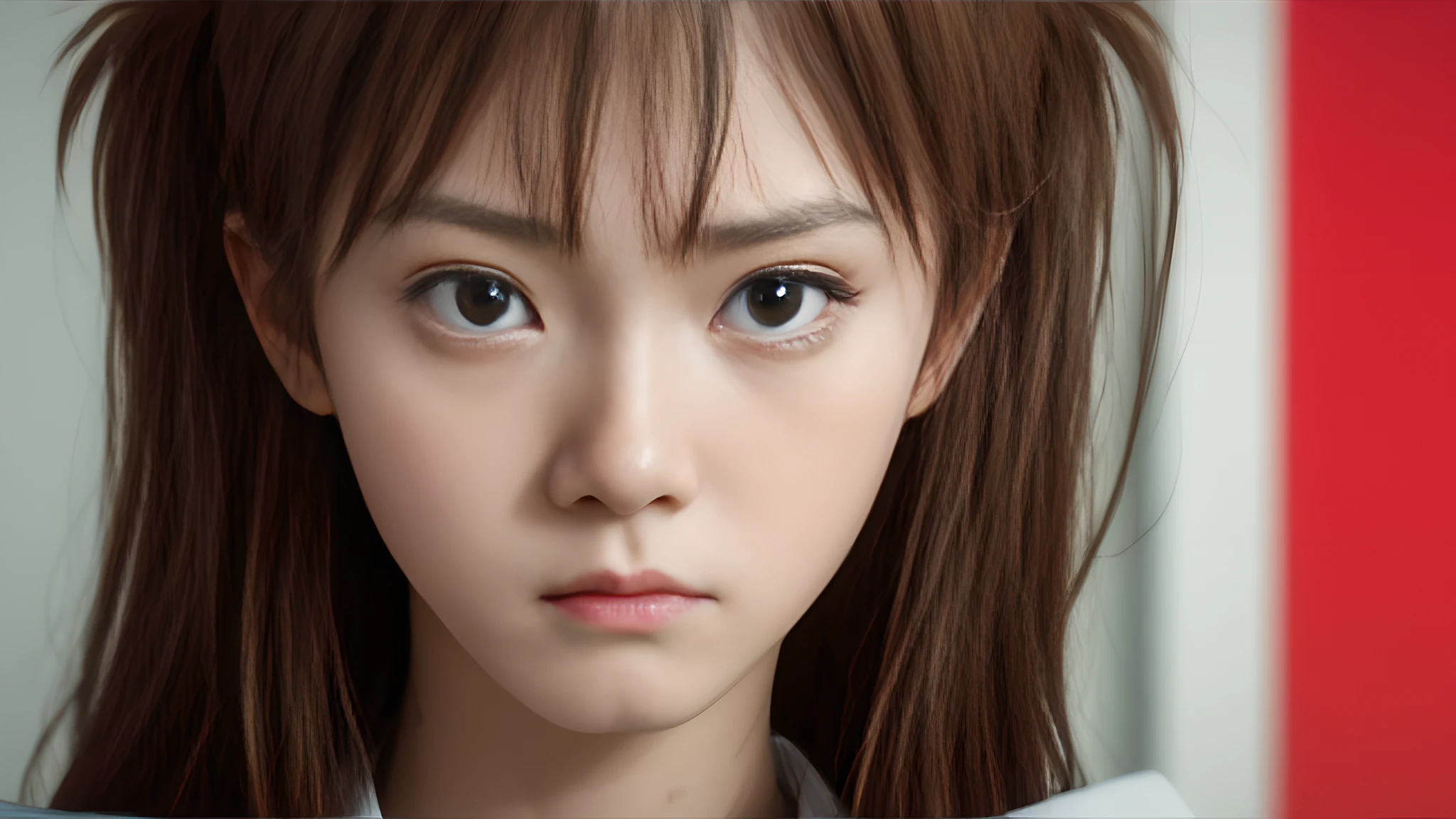Asuka, close-up, 8K, best picture quality, tsundere expression, serious expression, unhappy expression, thin face, japanese girl